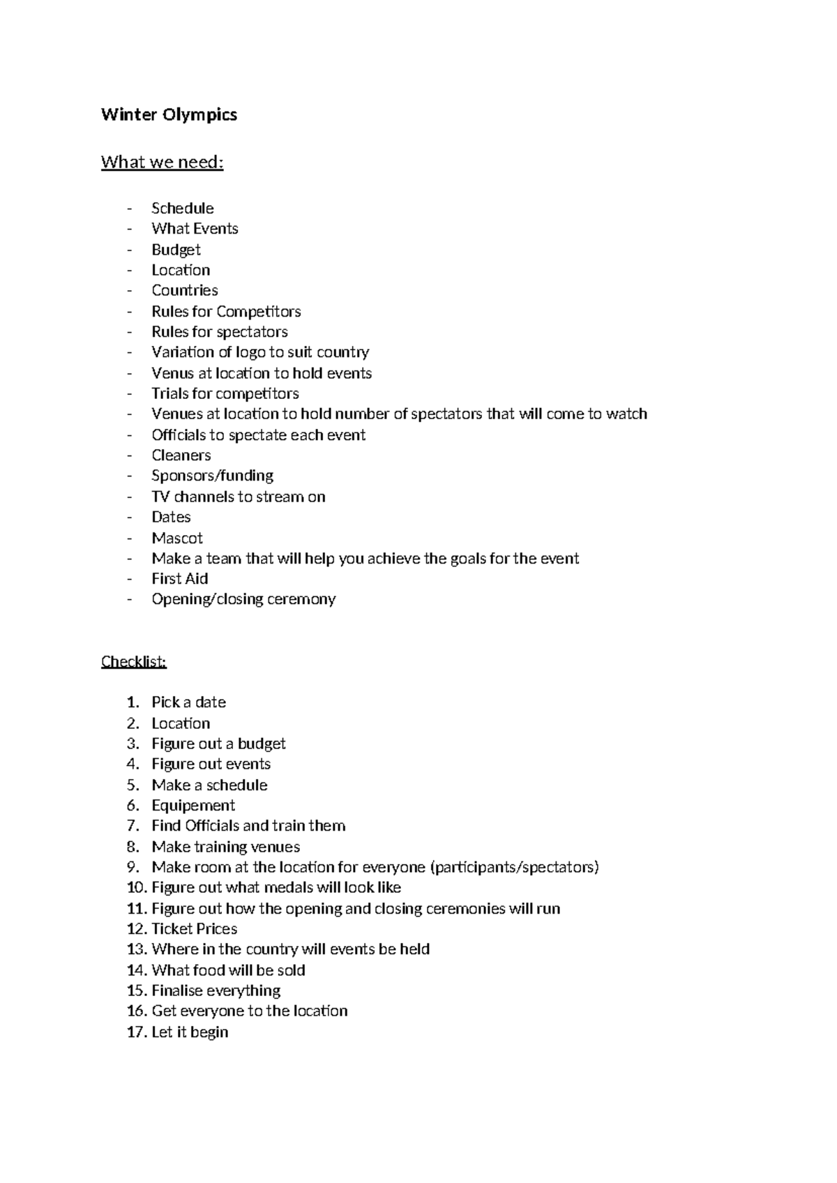 Winter Olympics - A in class task we did to learn how to manage ...