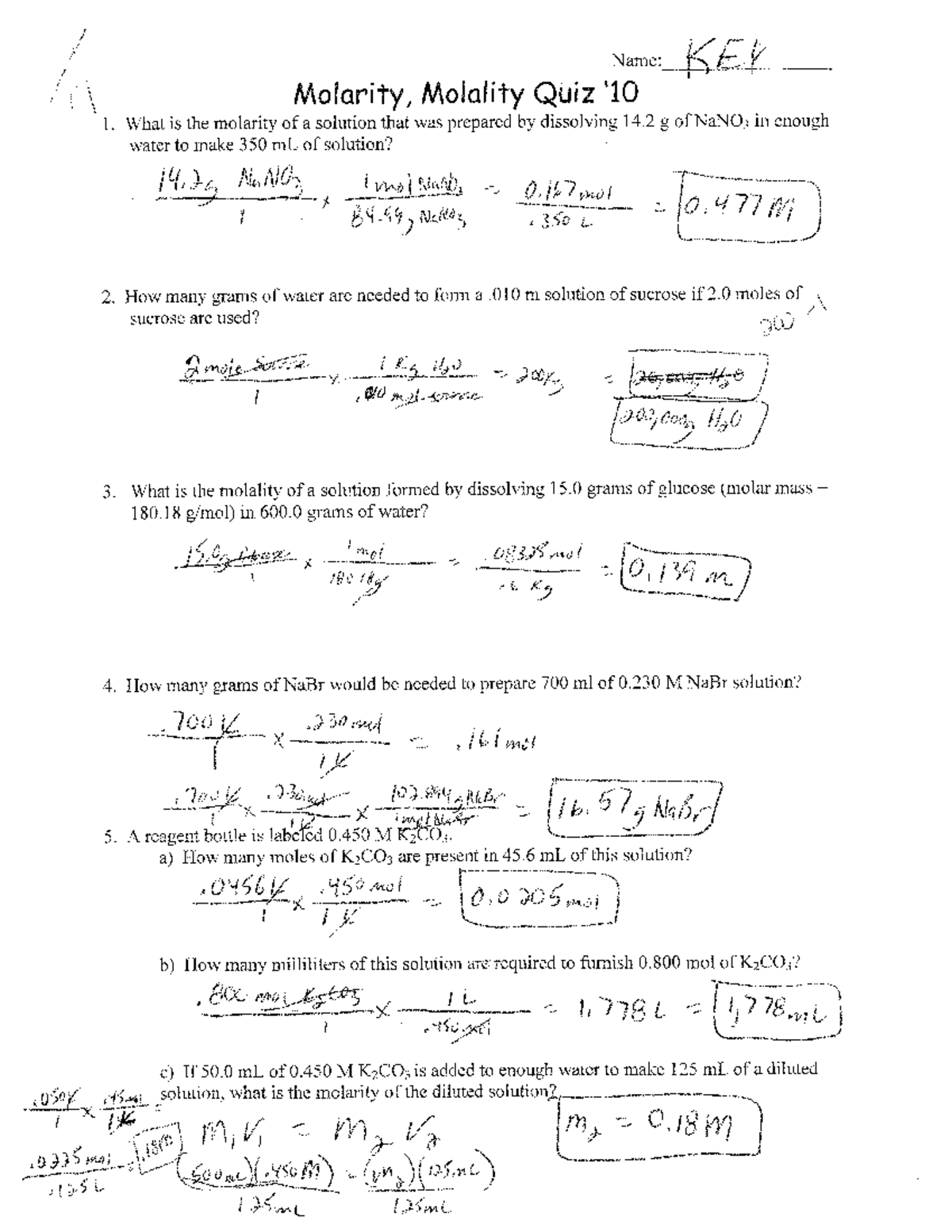 Molarity molality quiz 10 key - chemistry - Studocu