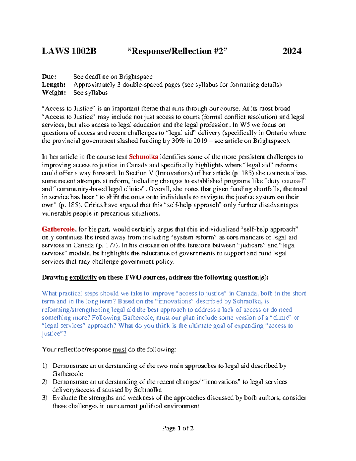 Reflection#2(1002)2024(v3) - Page 1 of 2 LAWS 100 2 B “Response ...