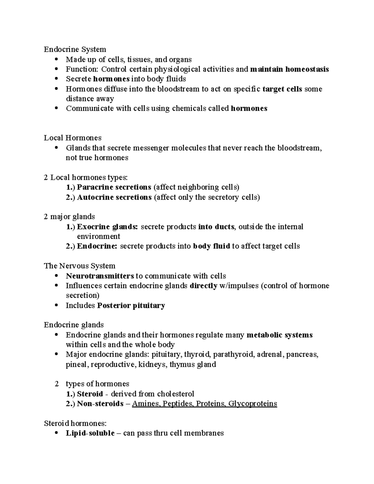 AP2exam1 - Endocrine System Made up of cells, tissues, and organs ...