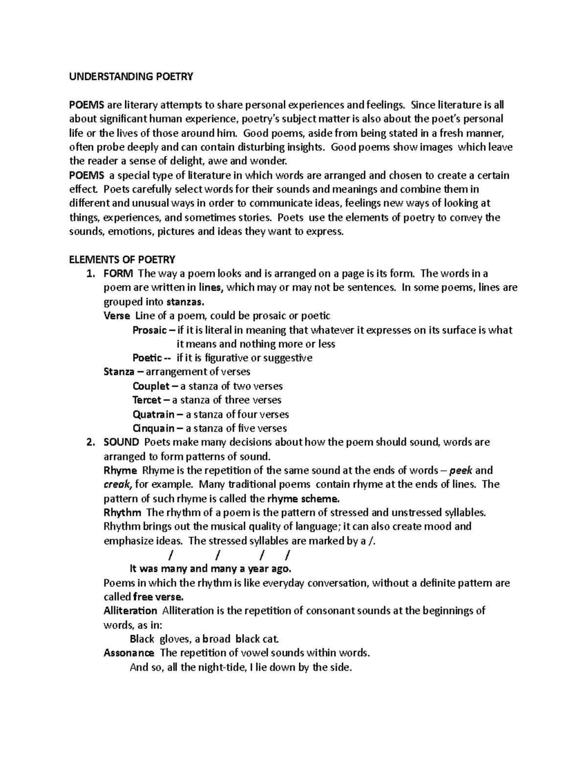 Understanding Poetry LECTURE KINDS AND TYPES - UNDERSTANDING POETRY ...