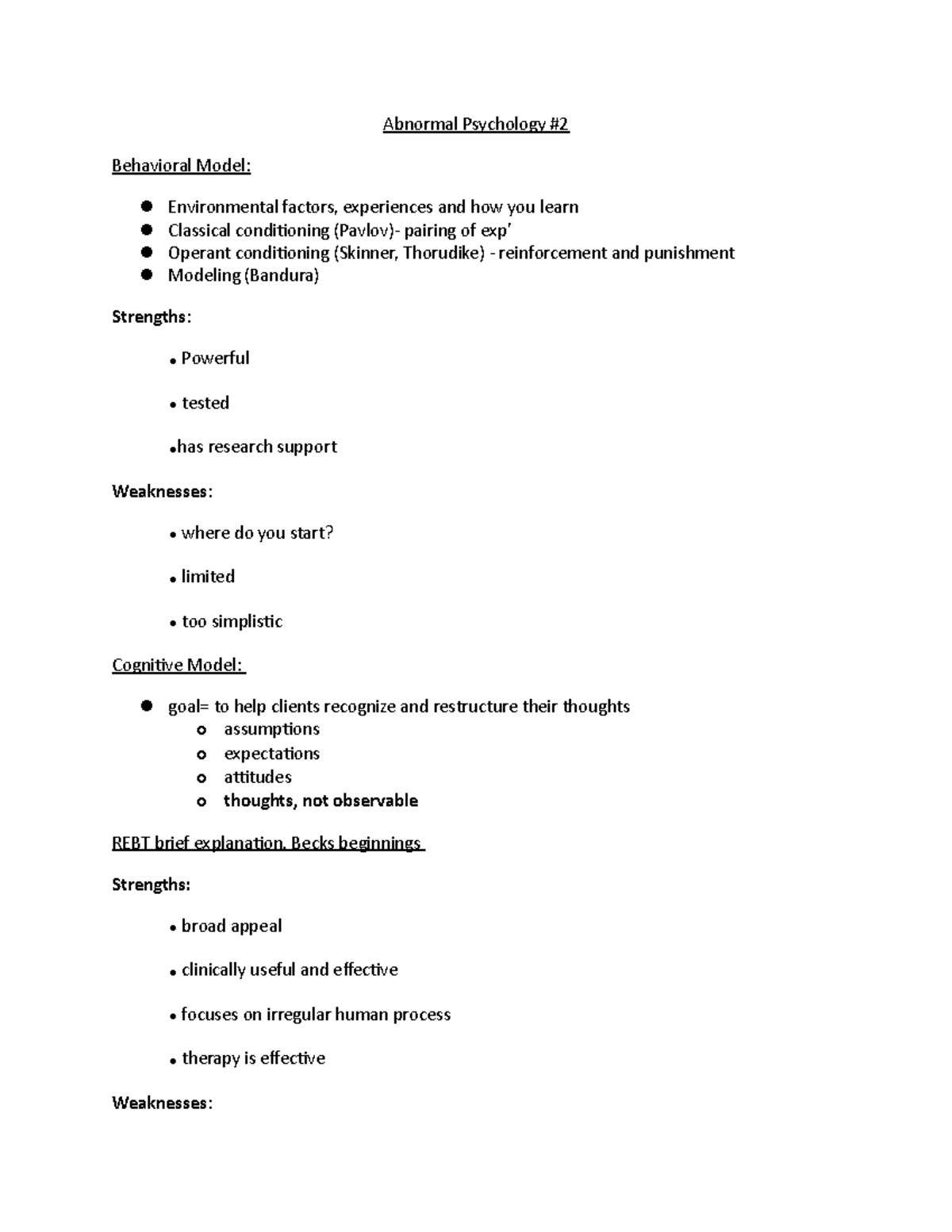 Abnormal Psychology 2 - Class Notes - Abnormal Psychology #2 Behavioral ...