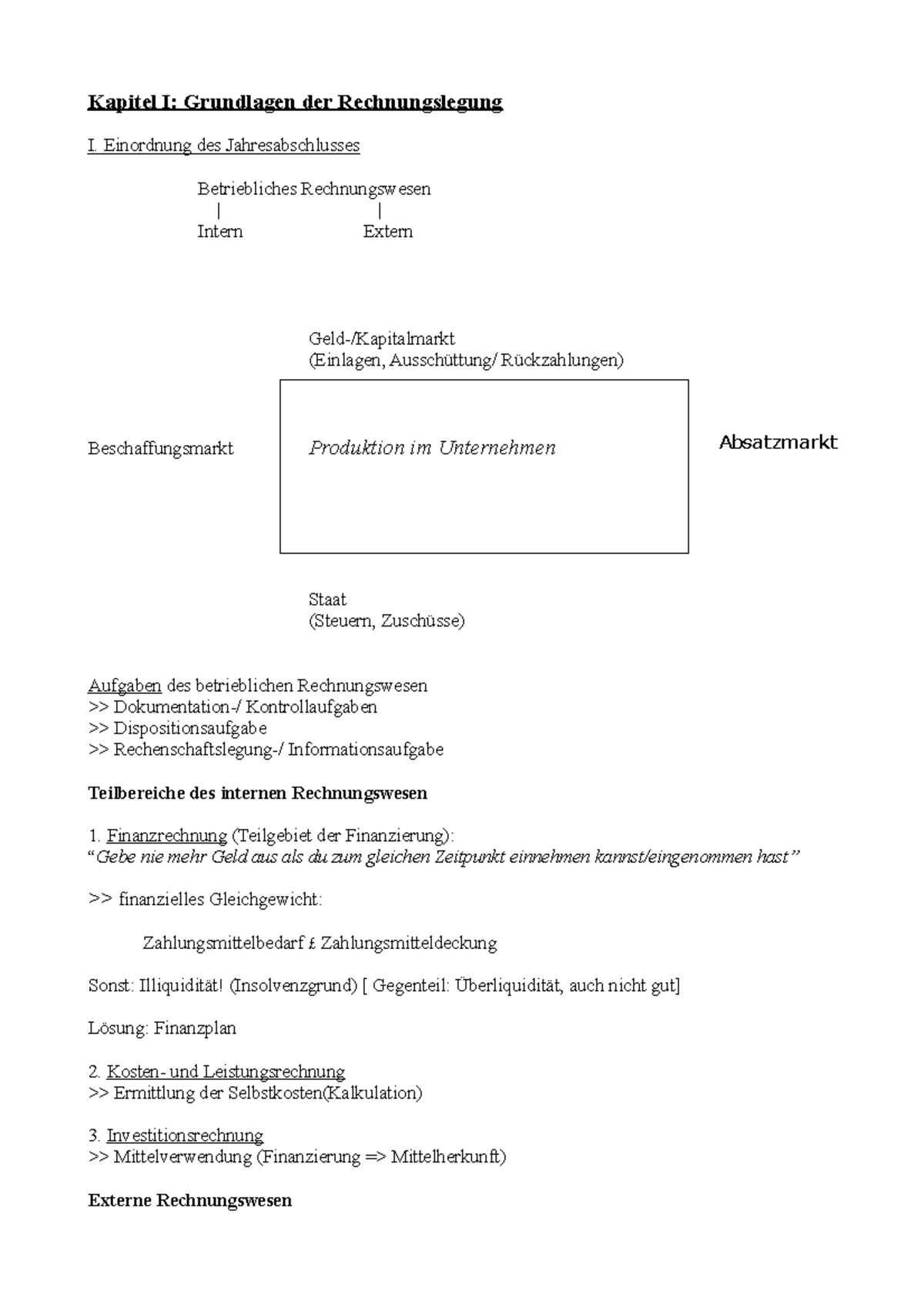 Jahresabschluss Und Besteuerung Zusammenfassung - Kapitel I: Grundlagen ...