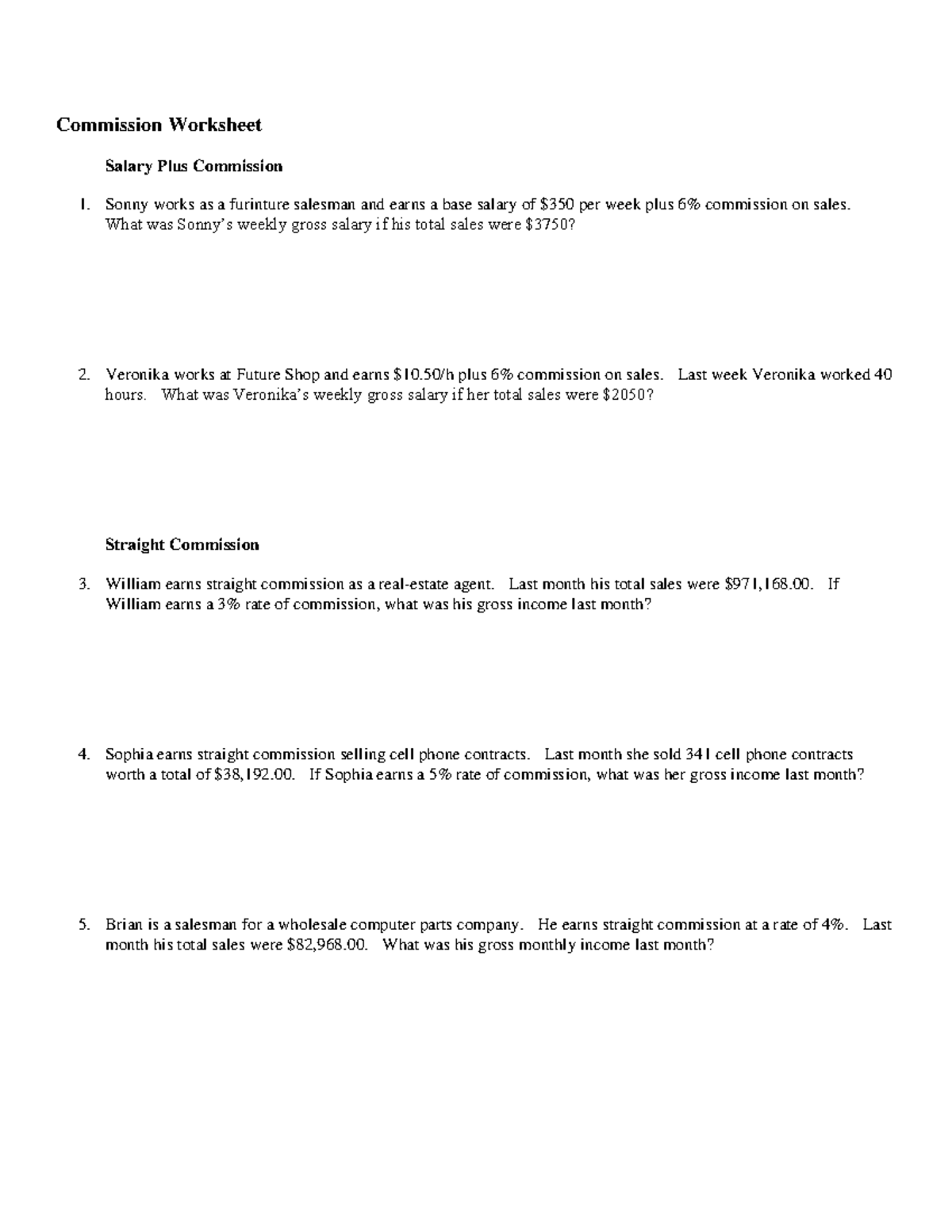 MEL3E - Commission worksheet - Commission Worksheet Salary Plus ...