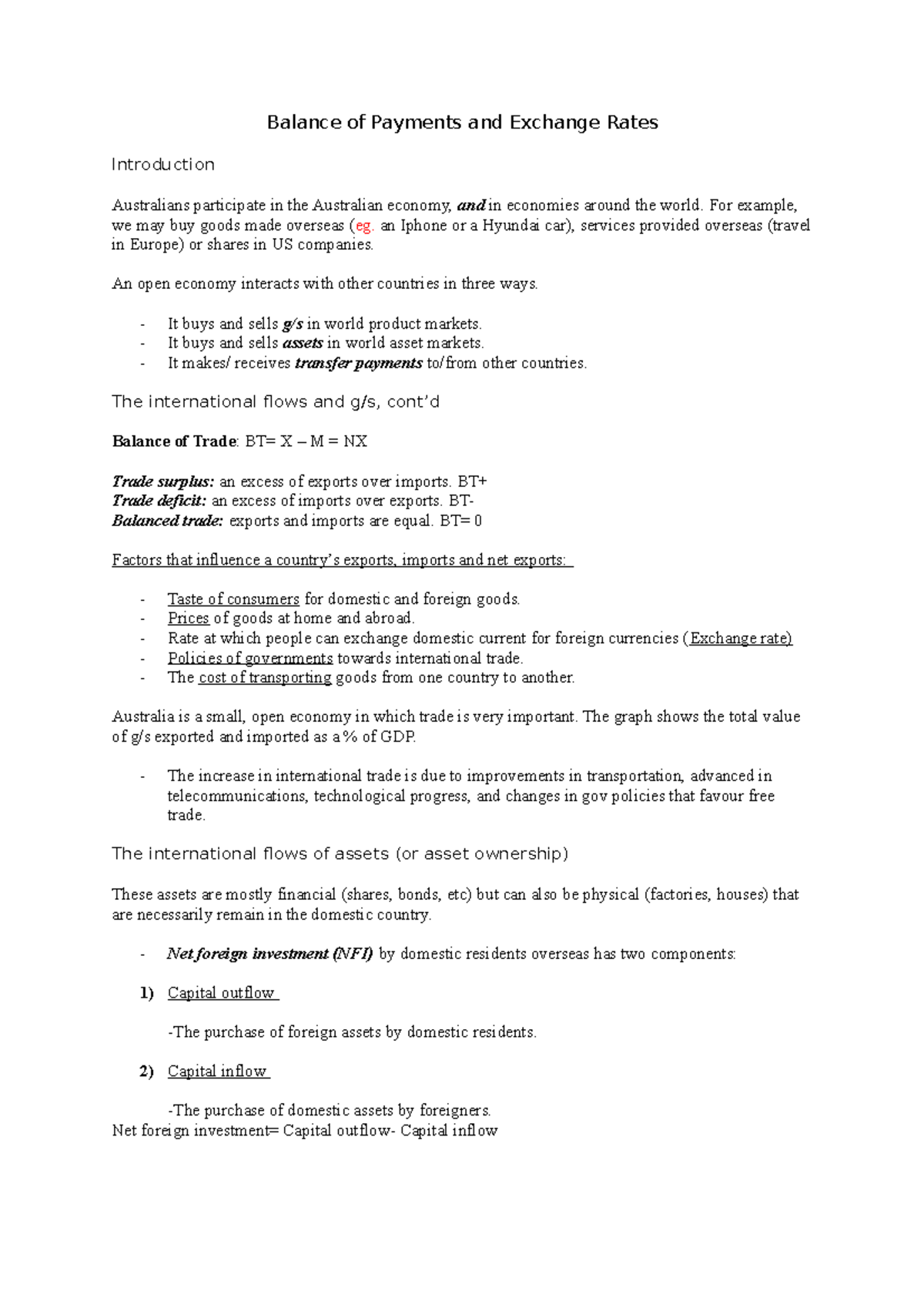 Balance of Payments and Exchange Rates - Balance of Payments and ...
