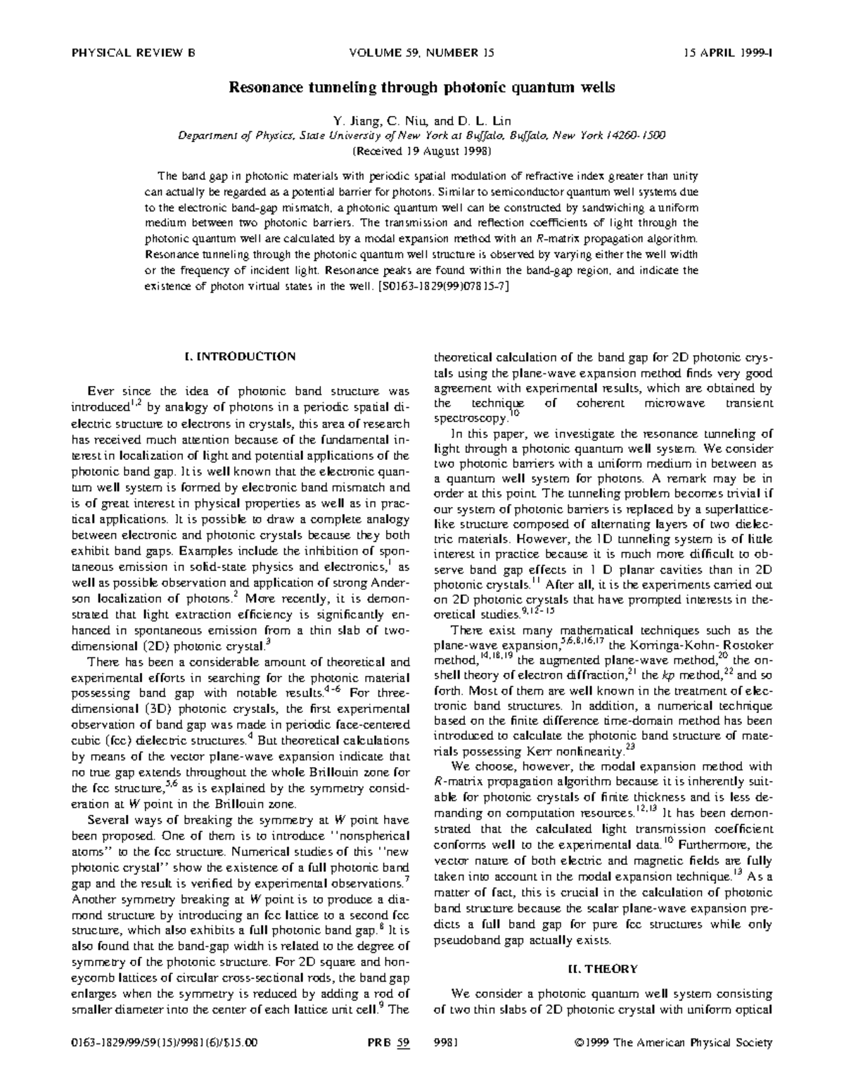 1999 Resonance tunneling through PQWs - ####### Resonance tunneling ...