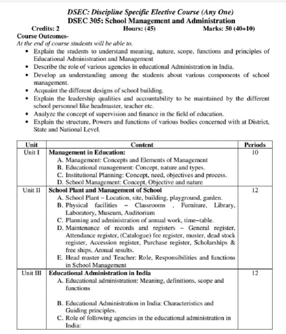 School management and administration - Credits: Course Outcomes At the ...