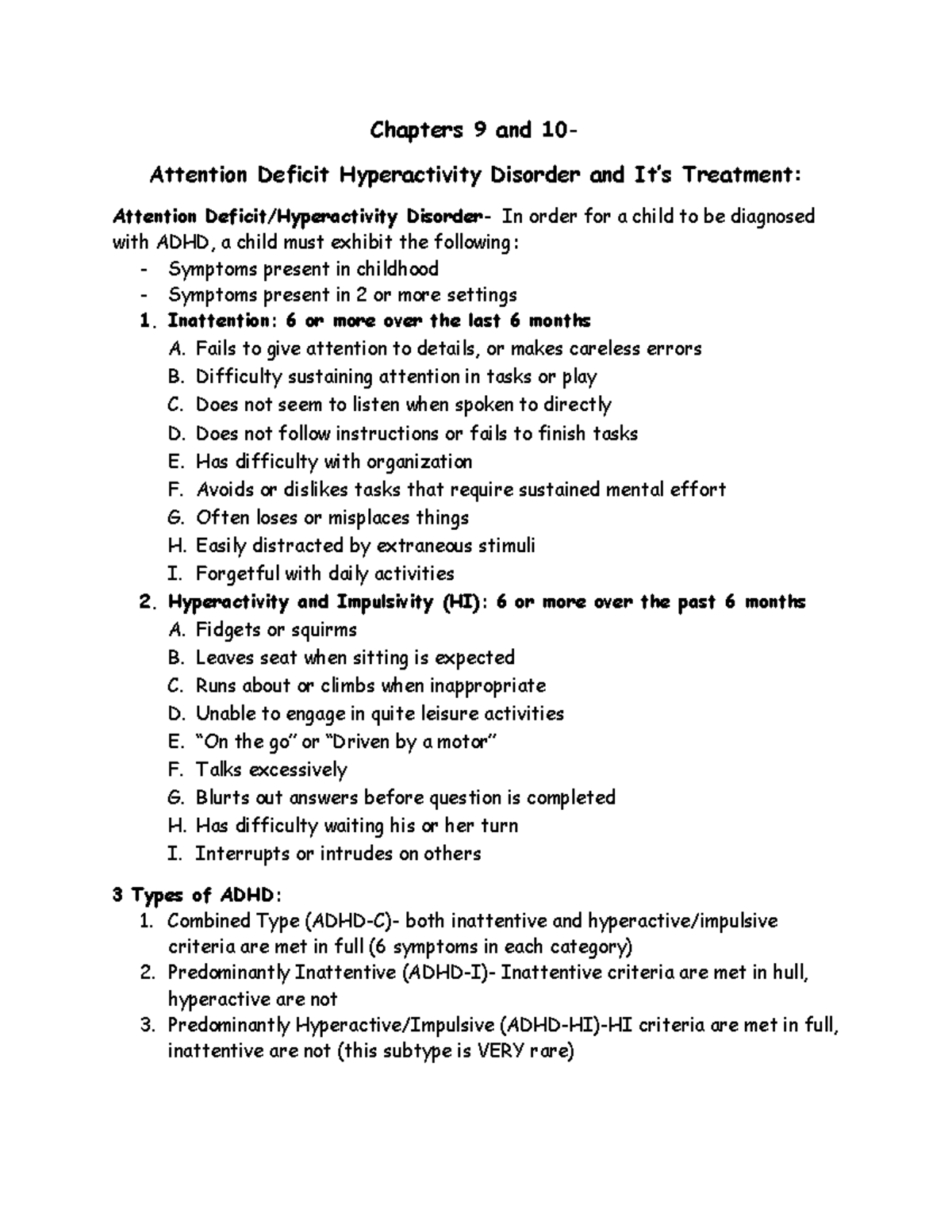 Chapters 9 and 10 ADHD - Chapters 9 and 10- Attention Deficit ...