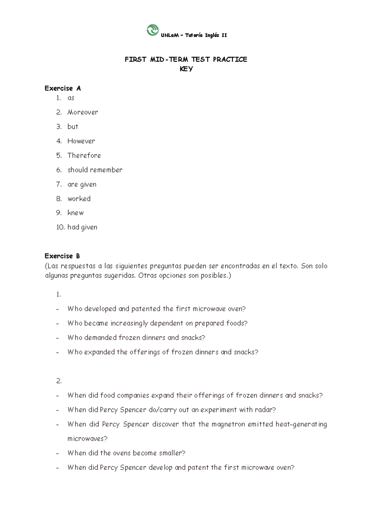 N2 KEY First MID TERM TEST Practice 2024 - UNLaM – Tutoría Inglés II ...