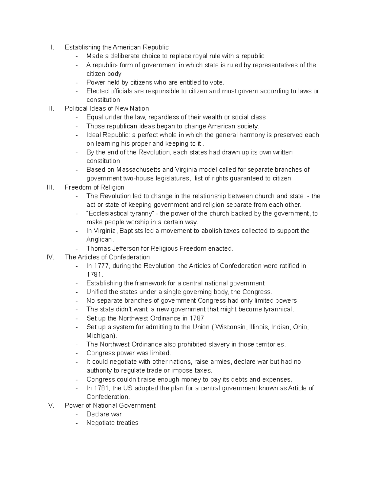 Us History - Chapter 1 Set 4 Note - I. Establishing The American 