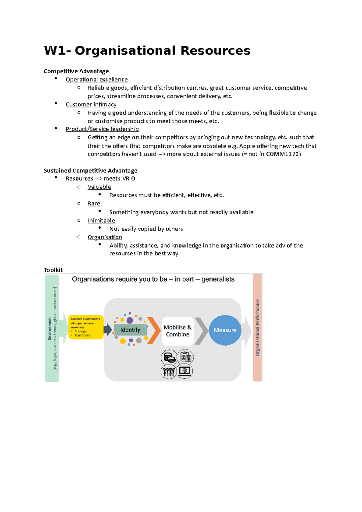 Orchestrating Organisational Resources Week 1 Notes - W1 ...