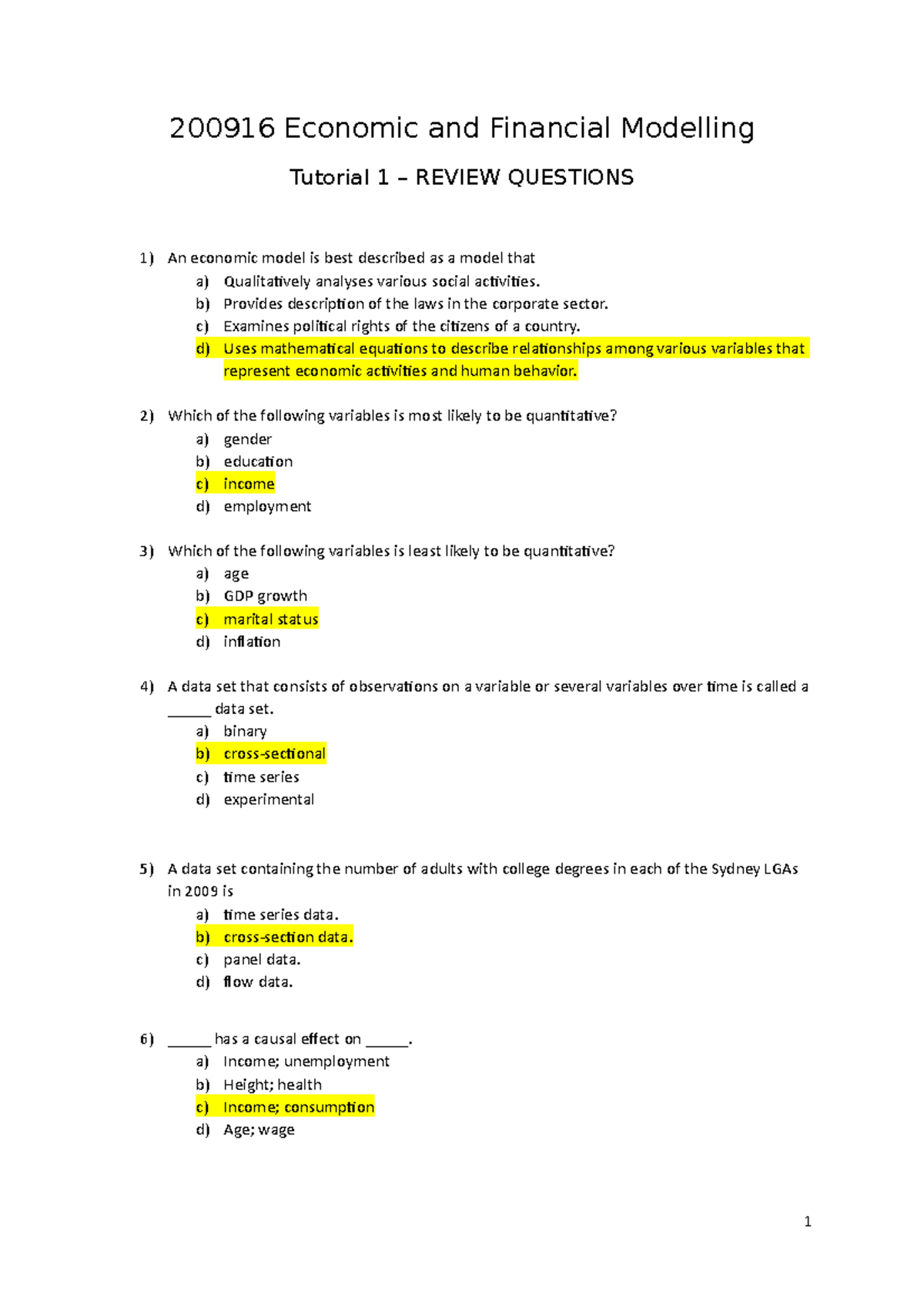 Review Questions Week 1 for week 1 quiz 200916 Economic and