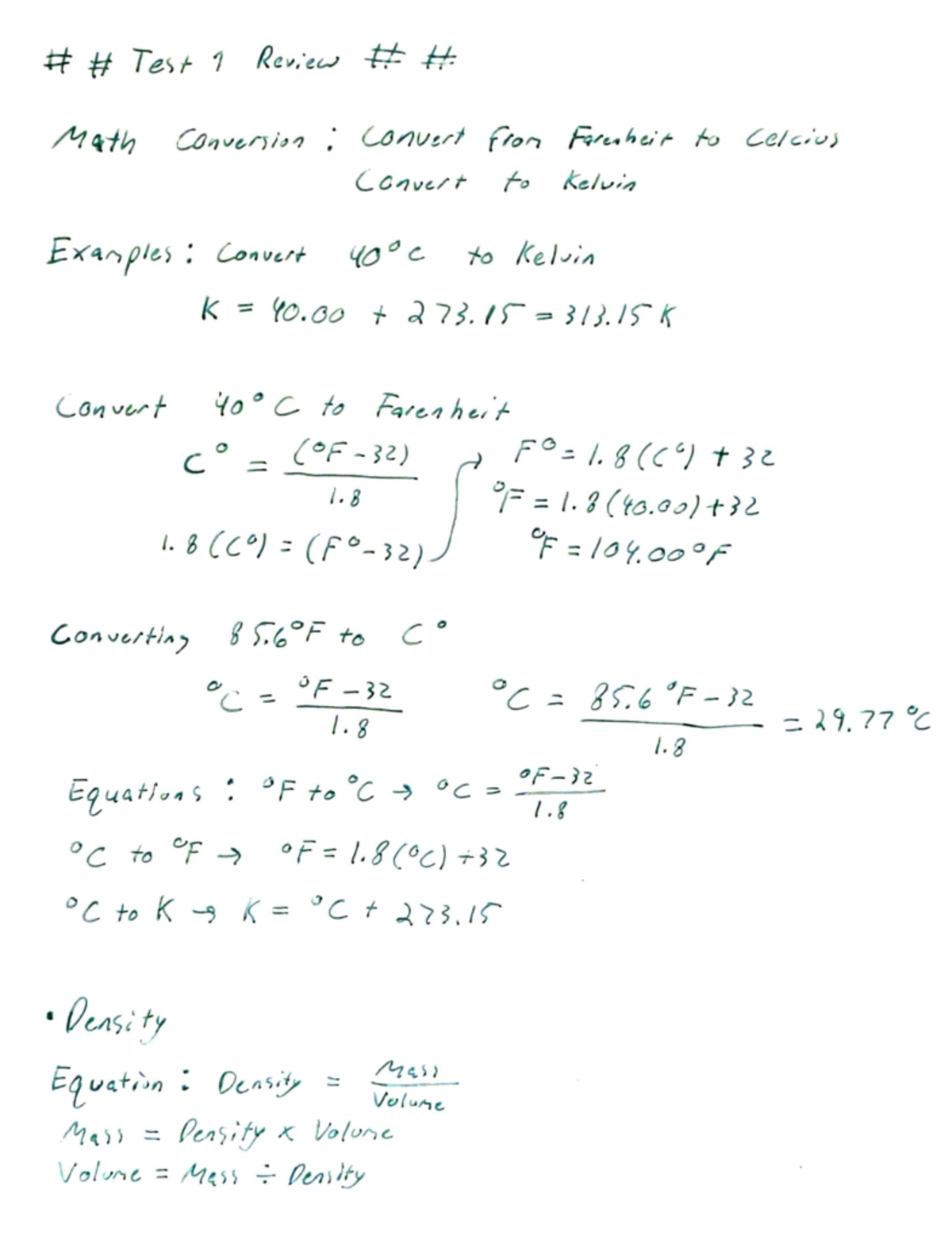 Test 1 Review CHM1045 - # Test 1 Review # #. Math Conversion : Convert ...