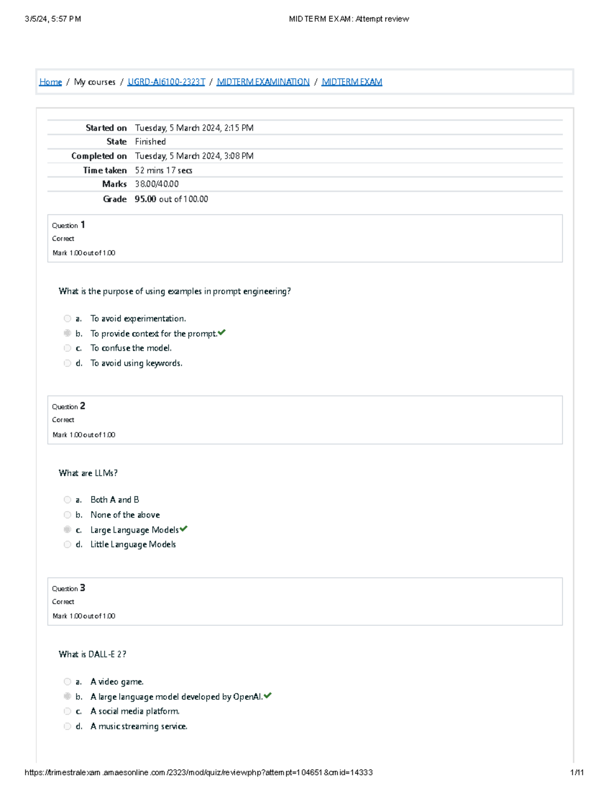 Midterm EXAM Attempt Review AI - Home / My Courses / UGRD-AI6100-2323T ...