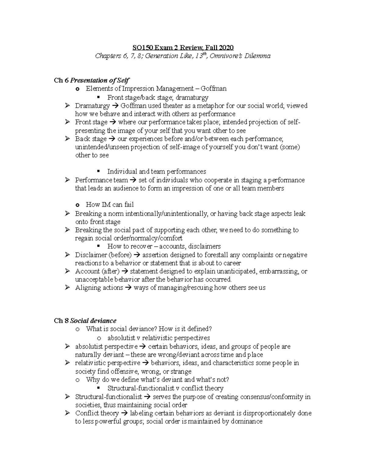 Exam 2 review - SO150 Exam 2 Review, Fall 2020 Chapters 6, 7, 8 ...