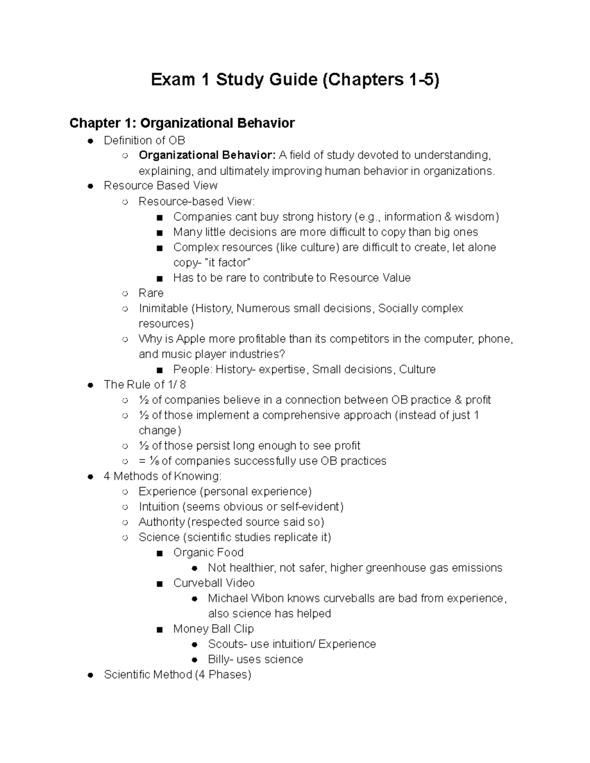 MGMT Exam 1 - Exam 1 Study Guide (Chapters 1-5) Chapter 1 ...