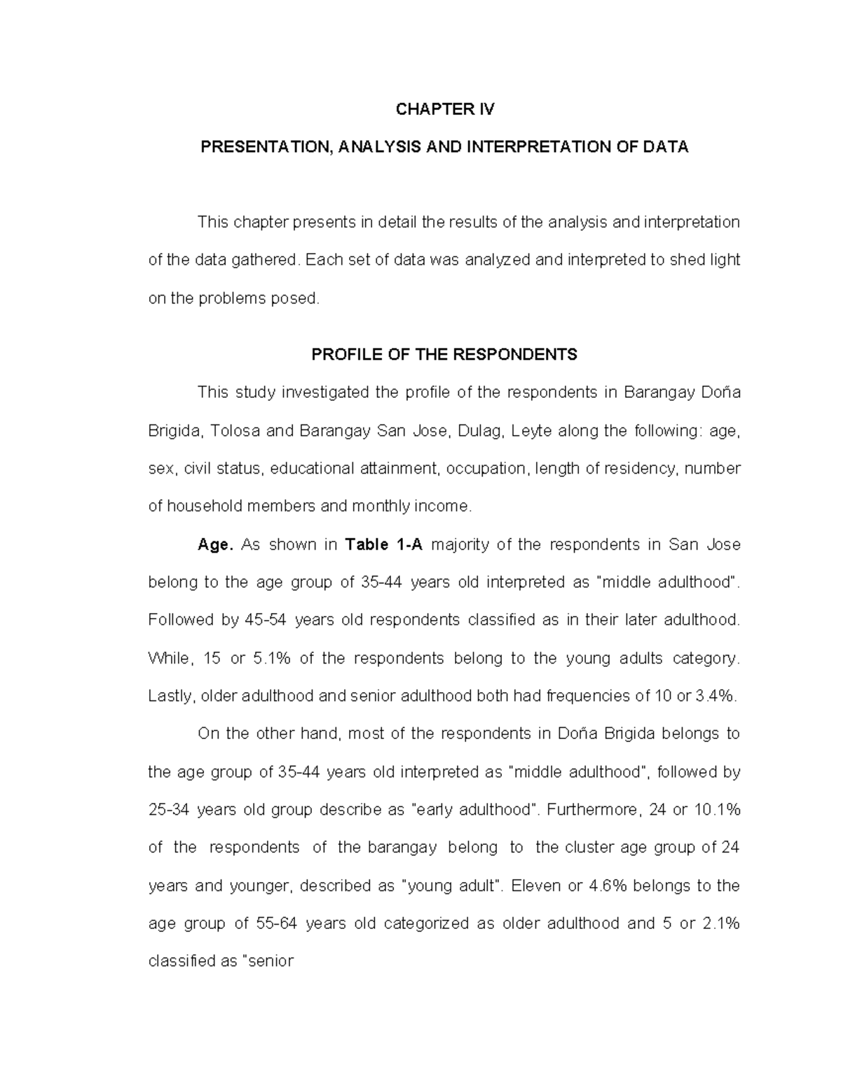 Chapter IV 1 - CHAPTER IV PRESENTATION, ANALYSIS AND INTERPRETATION OF ...