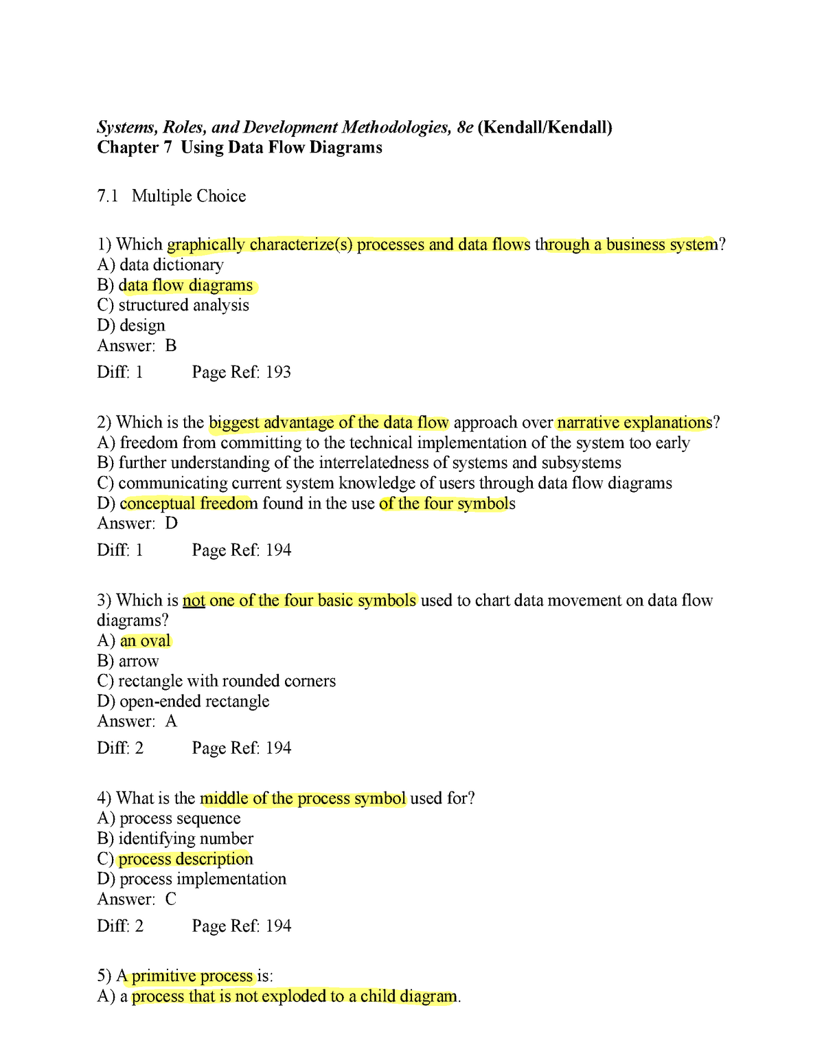 Sad Ch07 - System Analysis And Design 1 Test Bank SAD01 - Systems ...