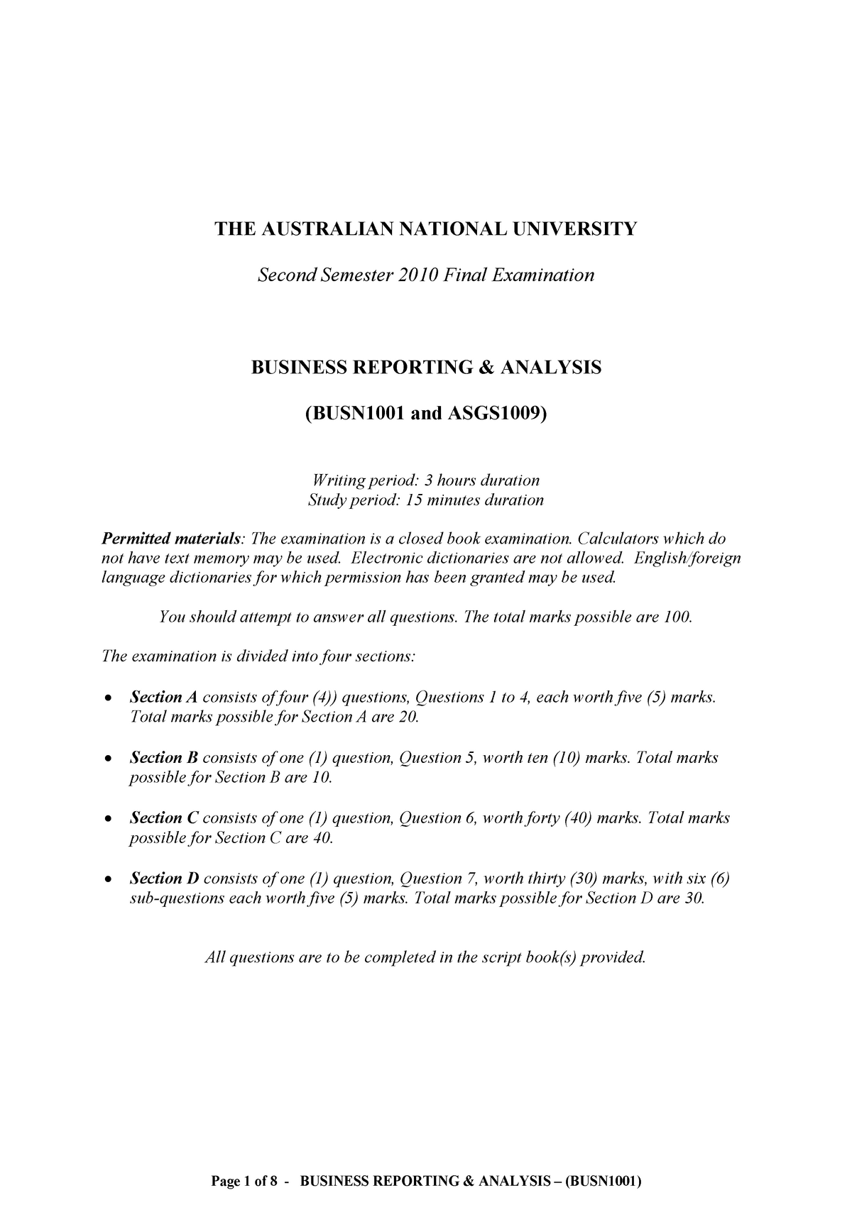 Exam 6 November 2010, Questions And Answers - Final - THE AUSTRALIAN ...