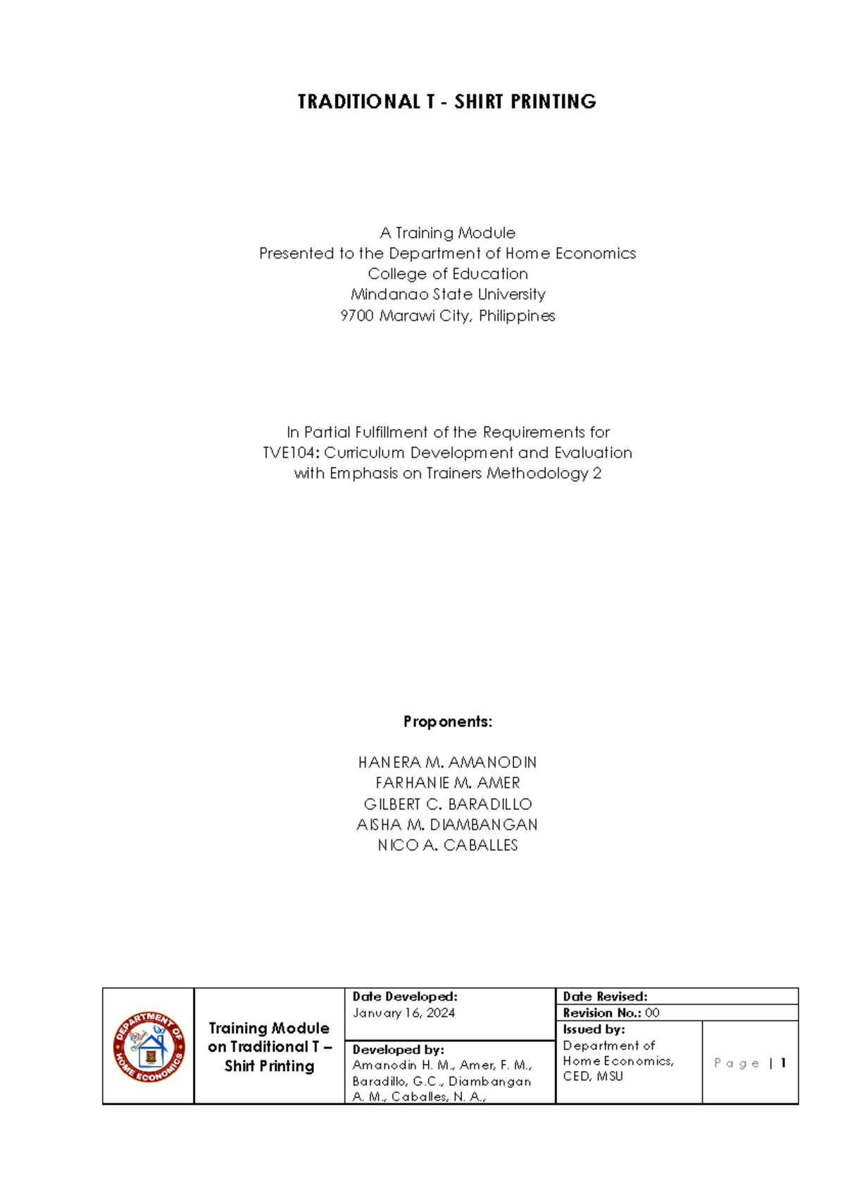 Training Curriculum - Training Module on Traditional T – Shirt Printing ...