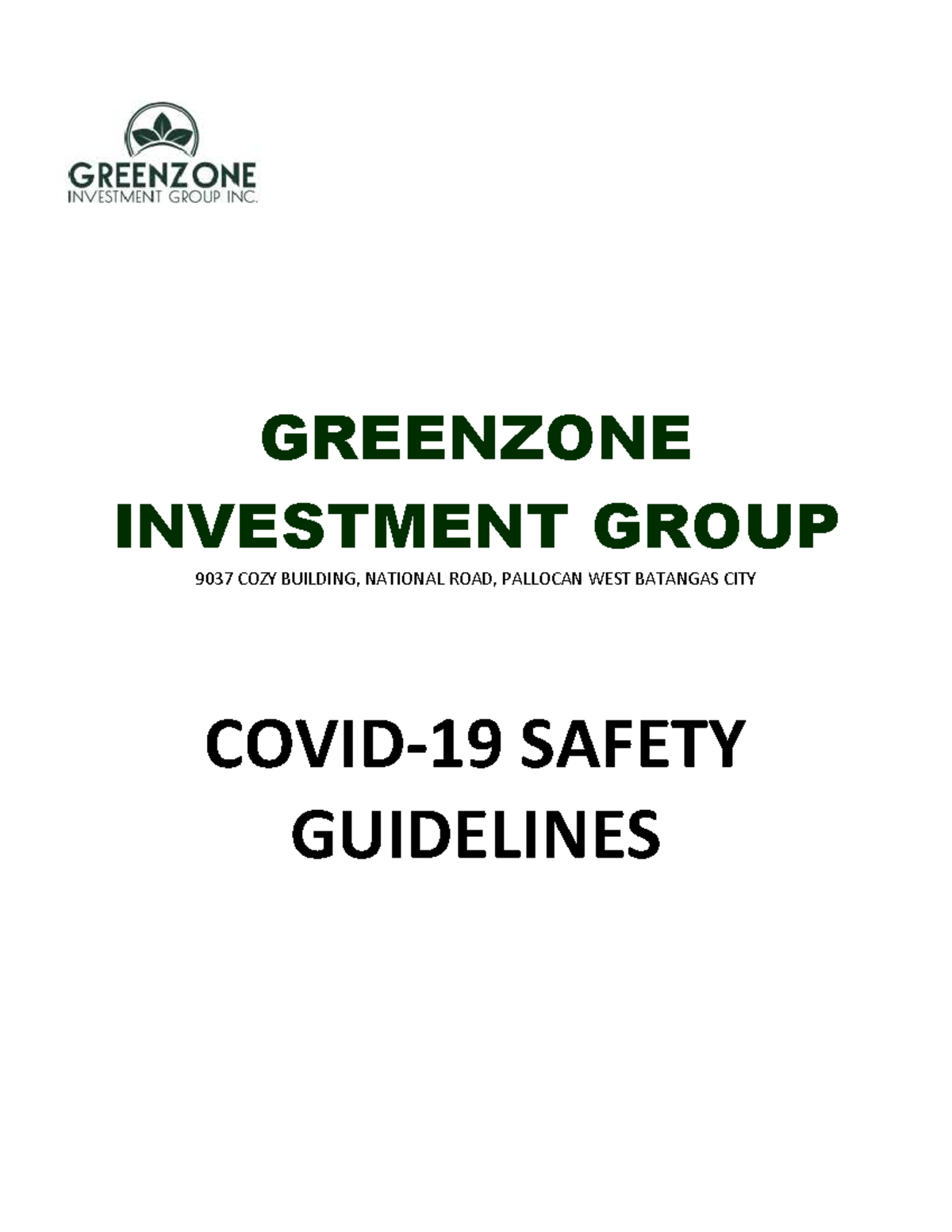 Greenzone Investment Group Covid 19 Safety Guidelines GREENZONE