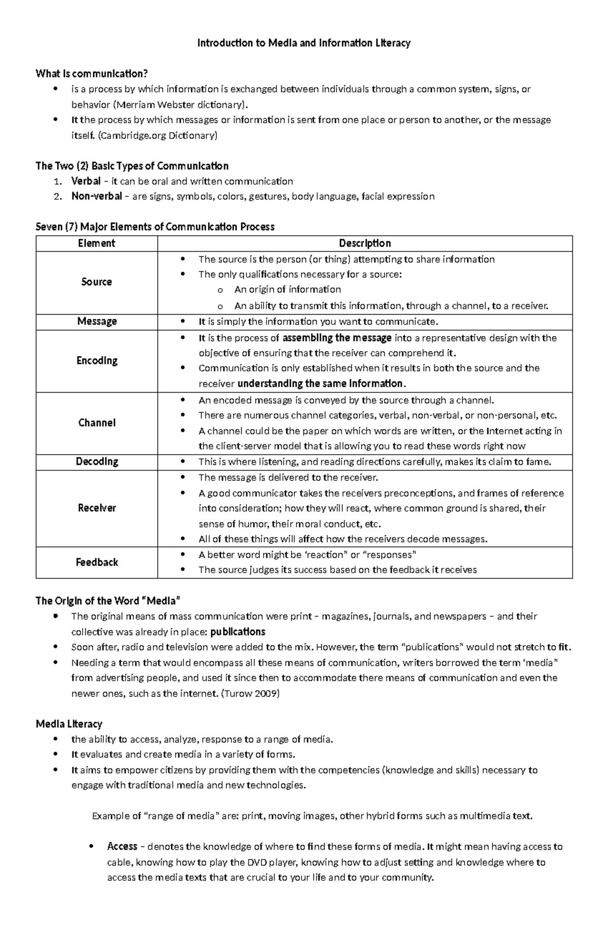 Media and Information Literacy Week 1 - Introduction to Media and ...