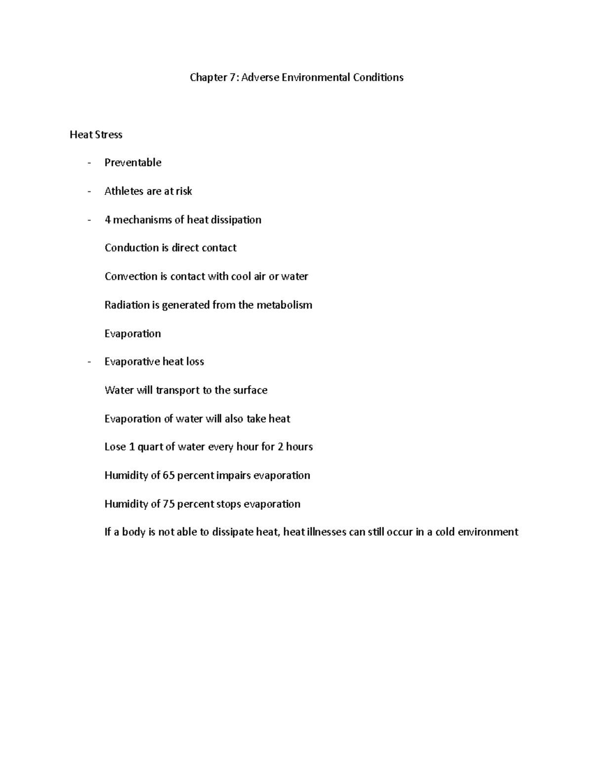 Chapter 7 Outline - Chapter 7: Adverse Environmental Conditions Heat ...