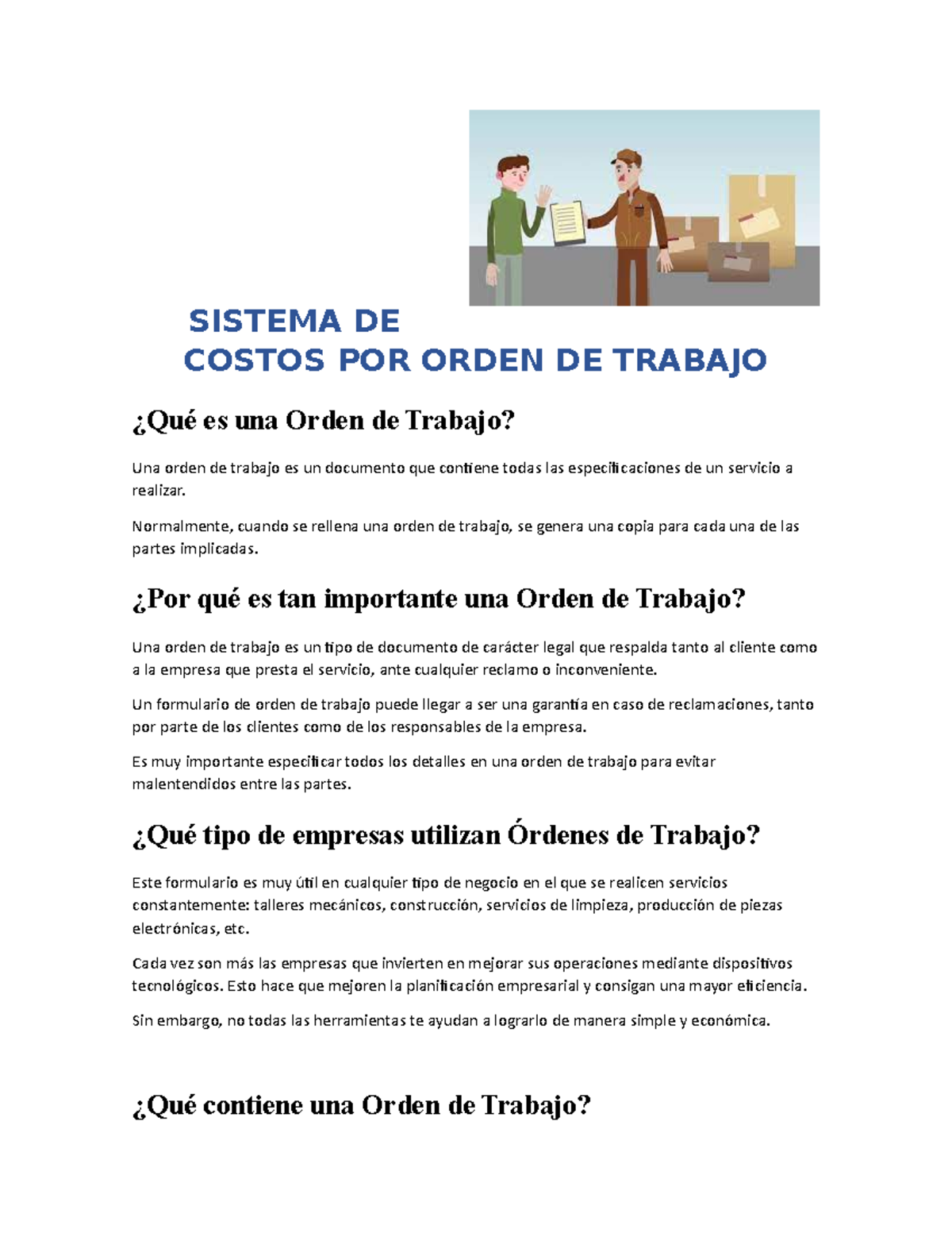 formulario de especificaciones de trabajo