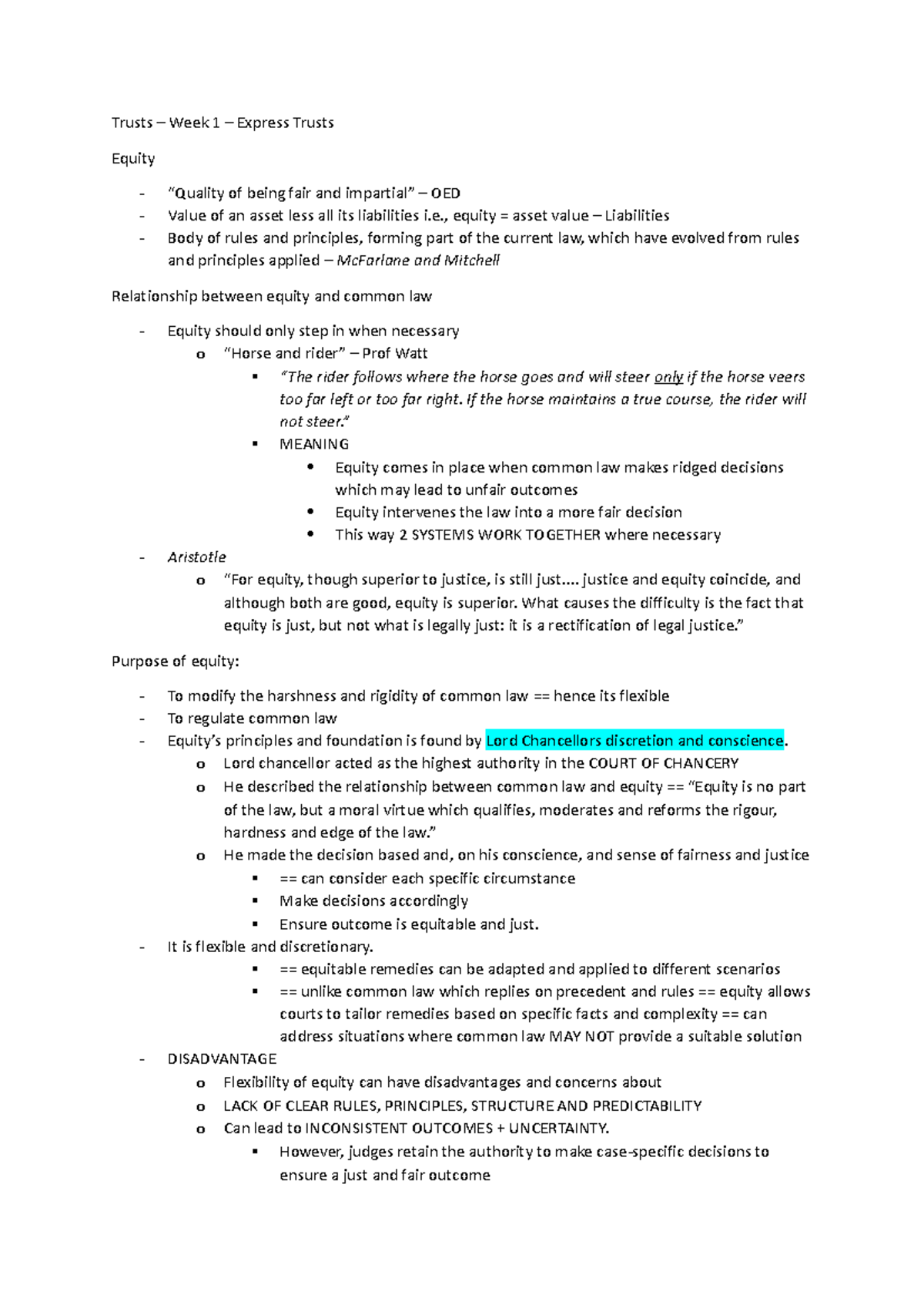 Week 1 - History and express trusts notes - Trusts – Week 1 – Express ...