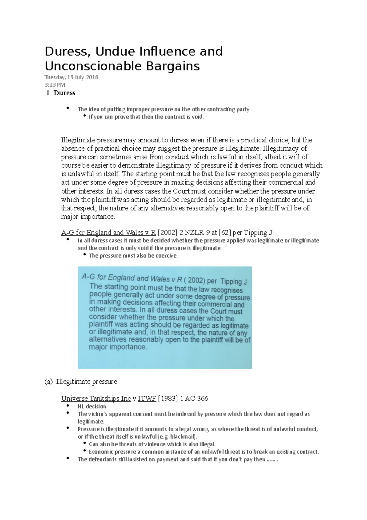 Duress Undue Influence and Unconscionabe Bargains - If you can prove ...
