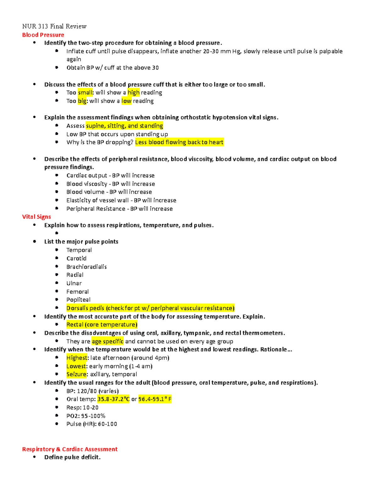 NUR 313 Final Review Study Guide - Blood Pressure Identify the two-step ...