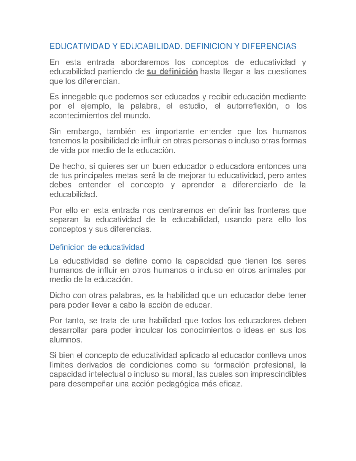 Educabilidad y educatividad - EDUCATIVIDAD Y EDUCABILIDAD. DEFINICION Y ...