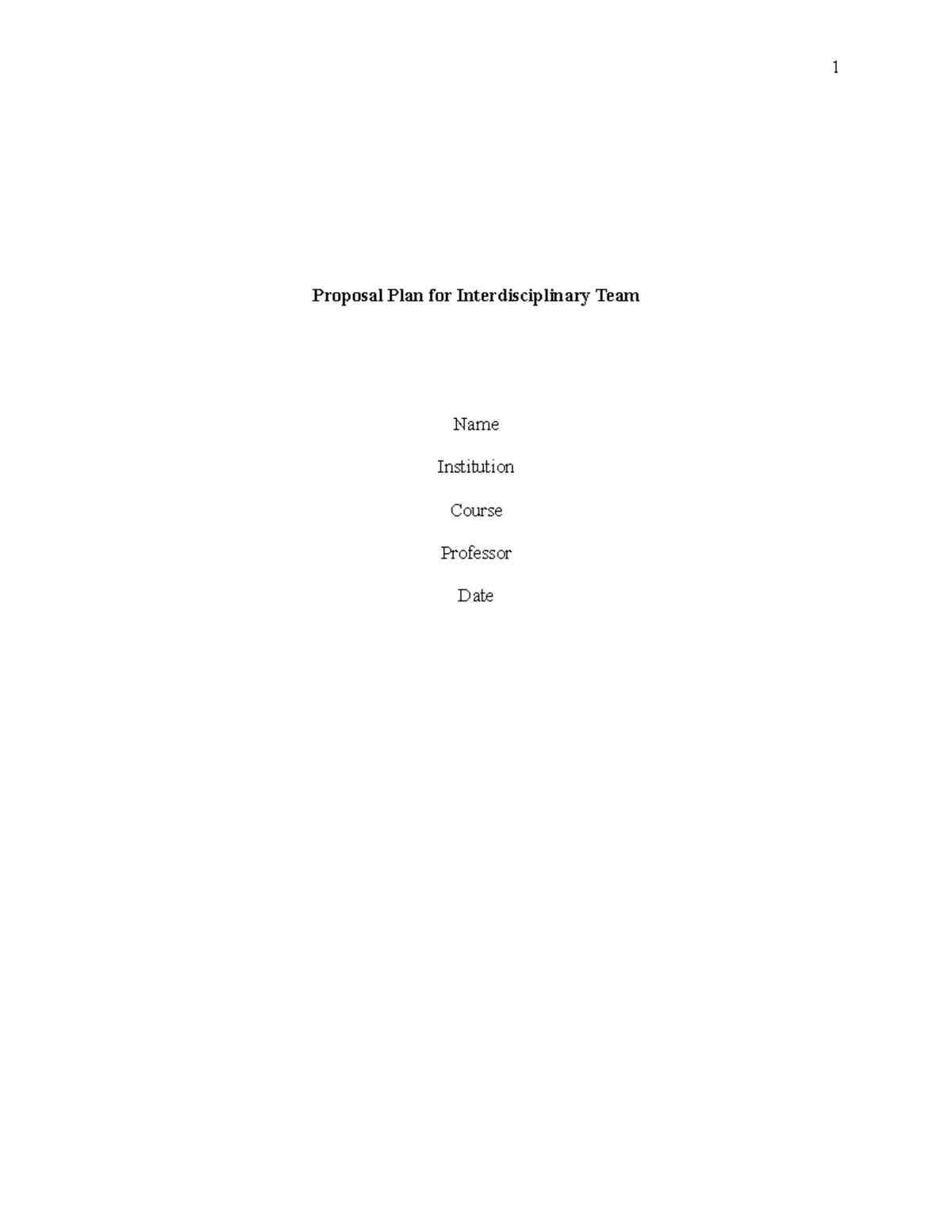 Proposal Plan for Interdisciplinary Team - Proposal Plan for ...