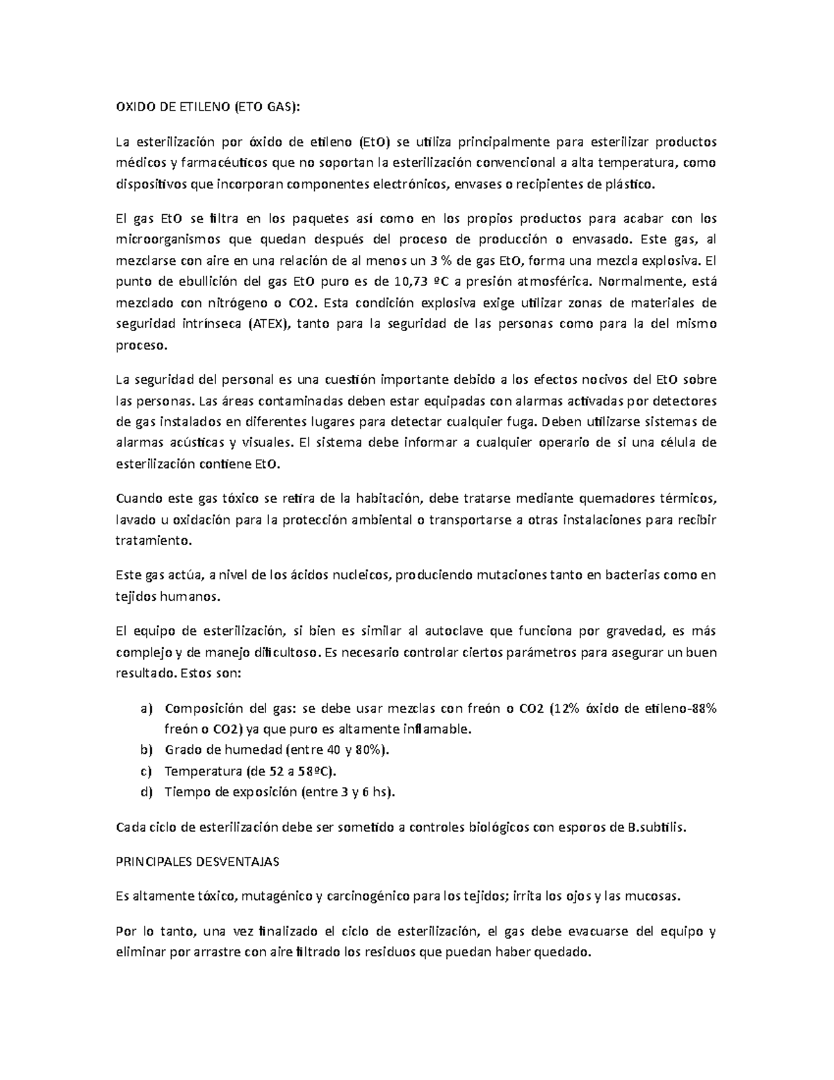 Oxido DE Etileno Apuntes 5 OXIDO DE ETILENO (ETO GAS) La esterilización por óxido de