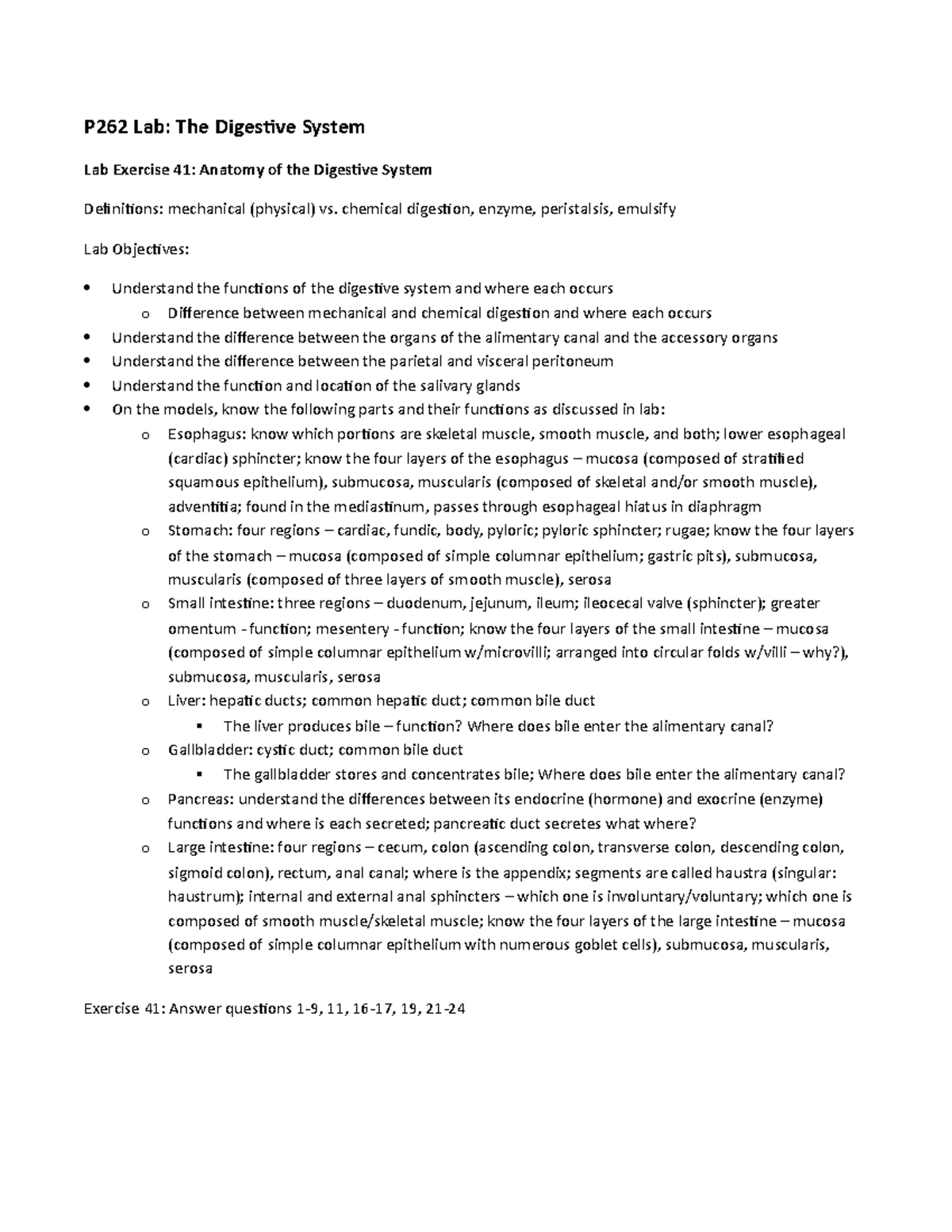 12 Digestive System Lab P262 Lab The Digestive System Lab Exercise