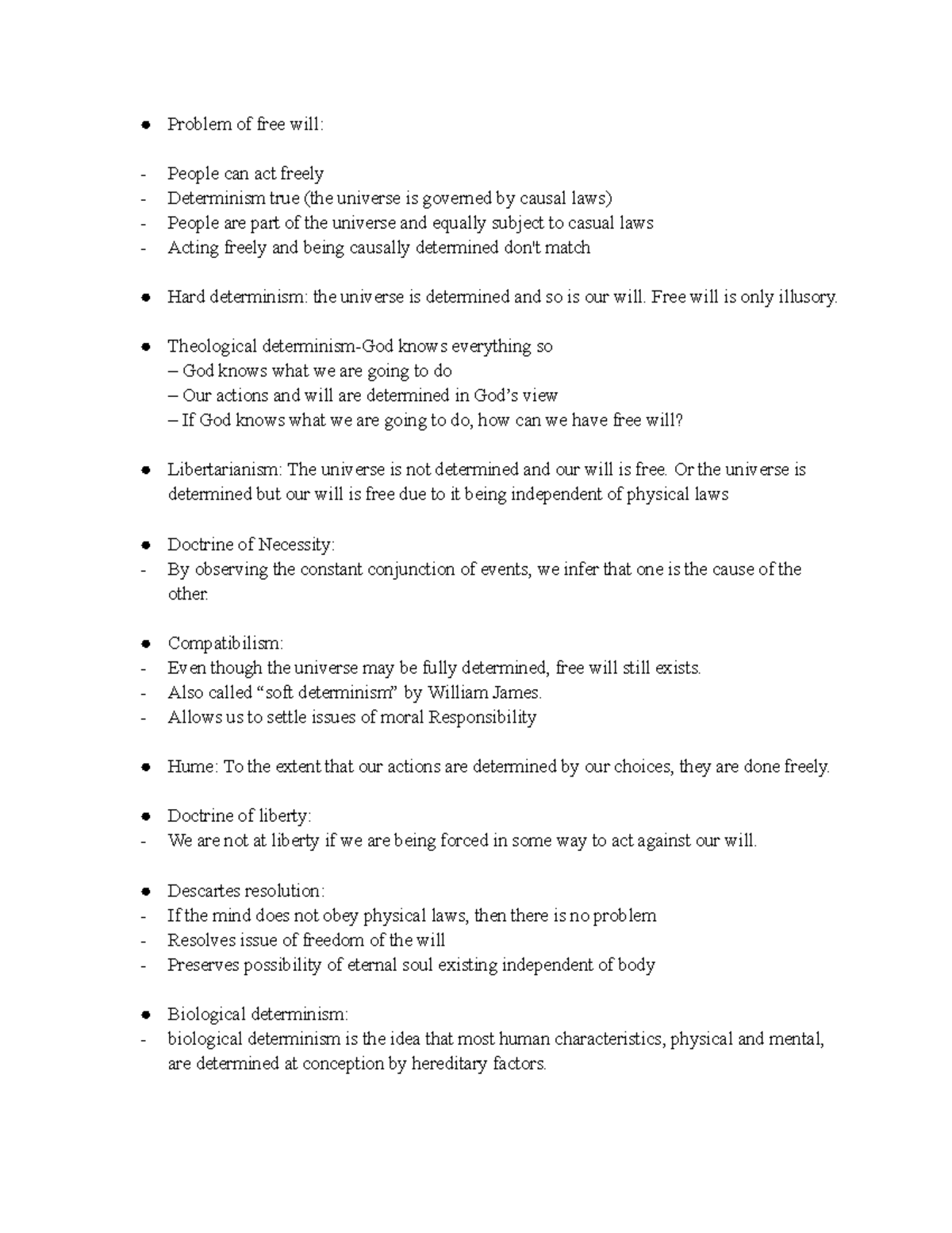 PHIL100- the problem of free will notes - Problem of free will: People ...