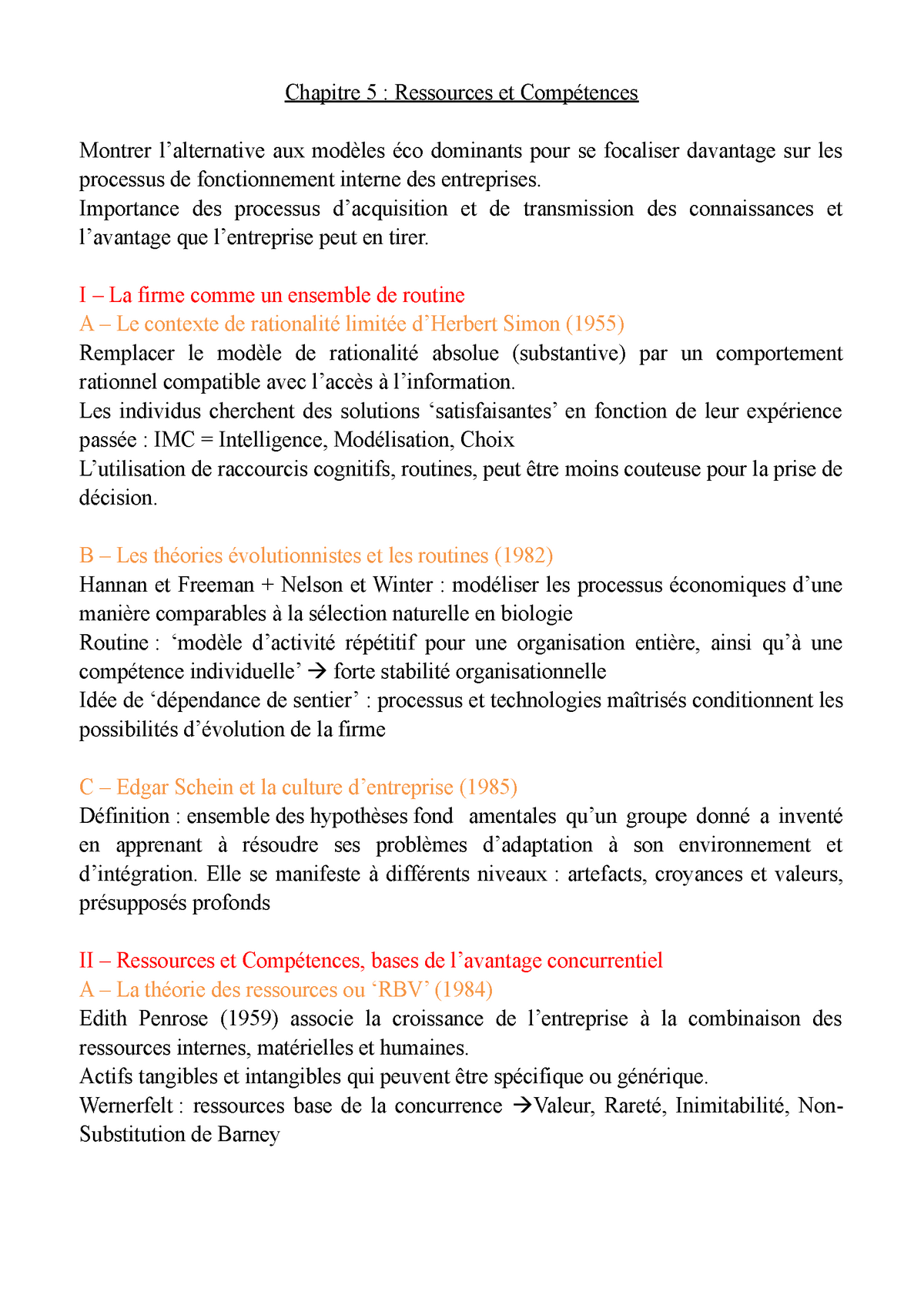 Chapitre 5 - Notes De Cours De Gestion - Chapitre 5 : Ressources Et ...