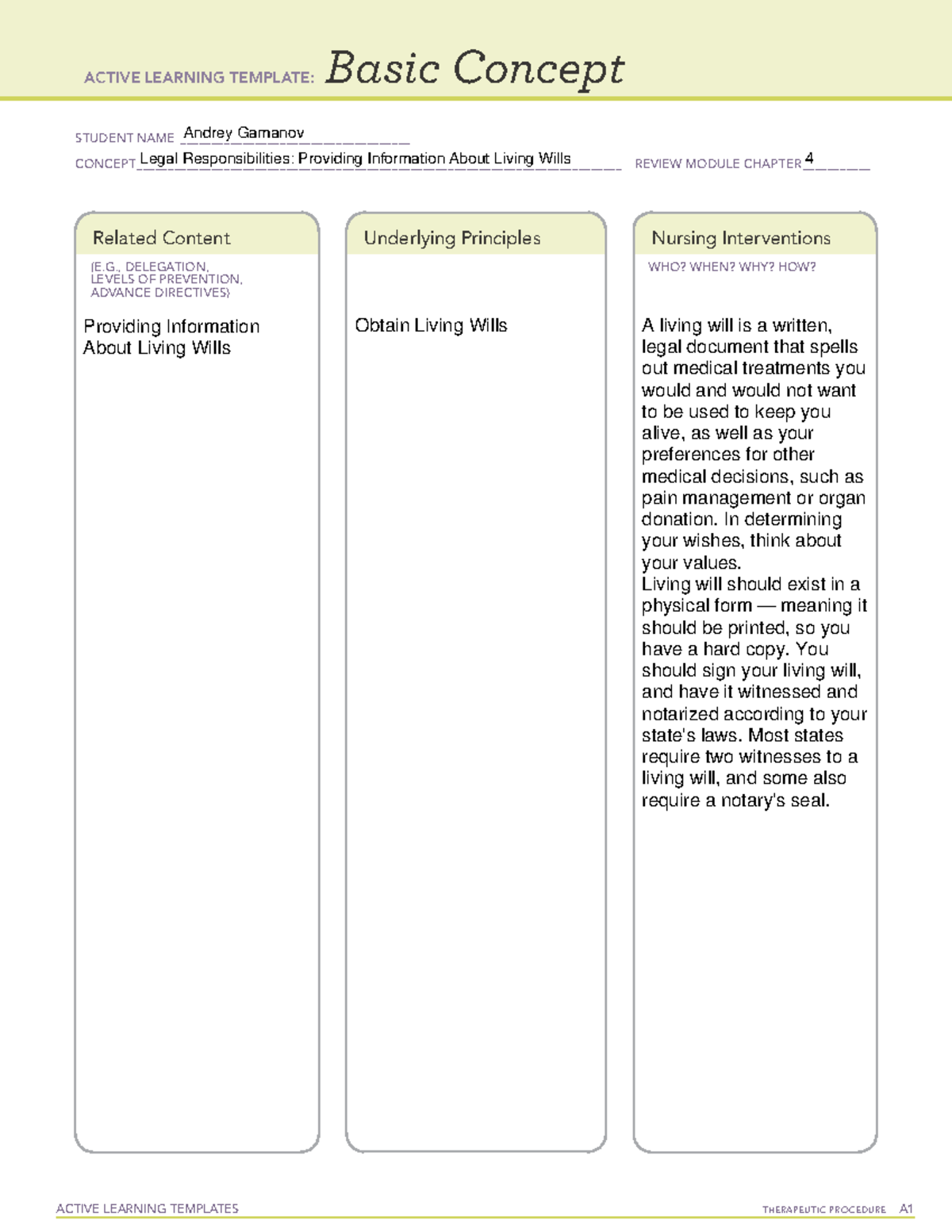 Ati Basic Concept Template Legal Responsibilities Informed Consent