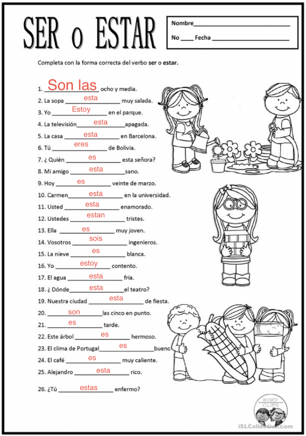 Ser o estar - Worksheet - SPA 20 - Spanish Phonology - ASU - StuDocu Pertaining To El Verbo Ser Worksheet Answers