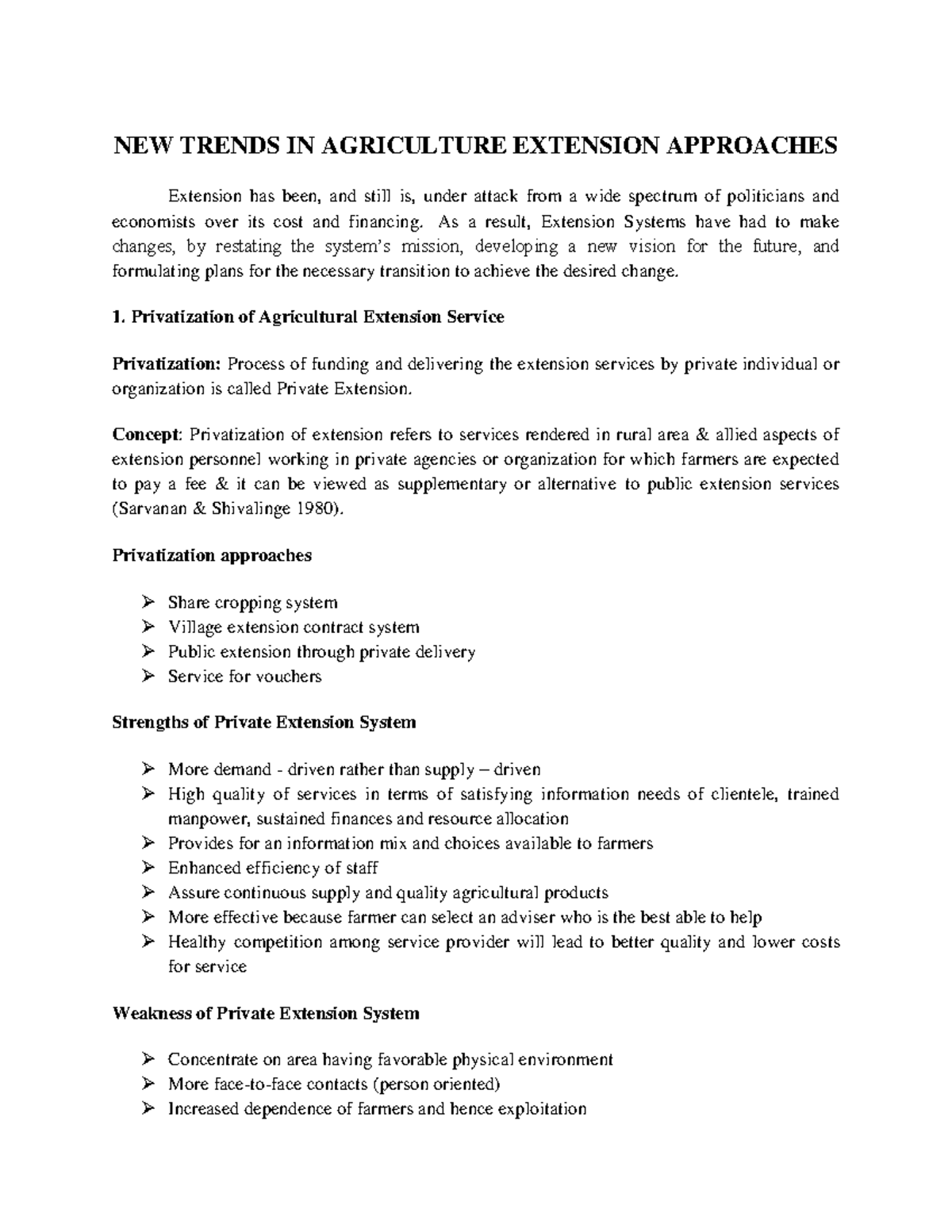 NEW Trends IN Agriculture Extension Approaches NEW TRENDS IN