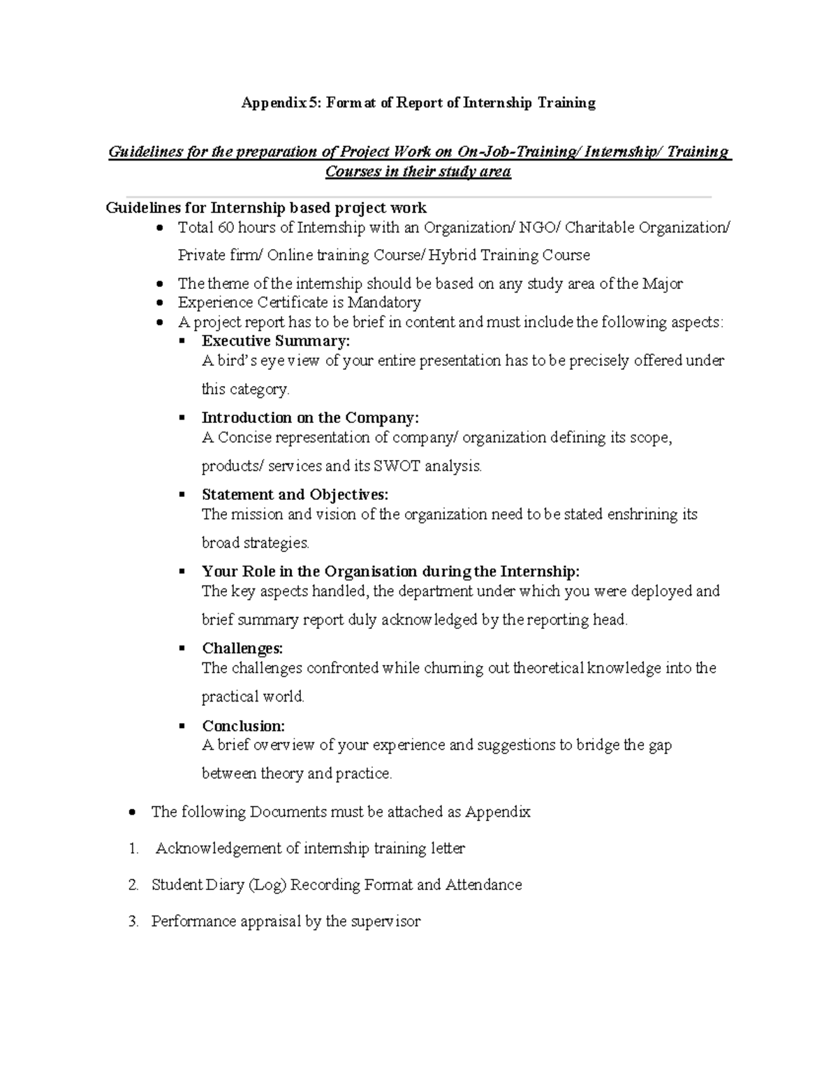 05 Format of Report of Internship Training - Appendix 5: Format of ...