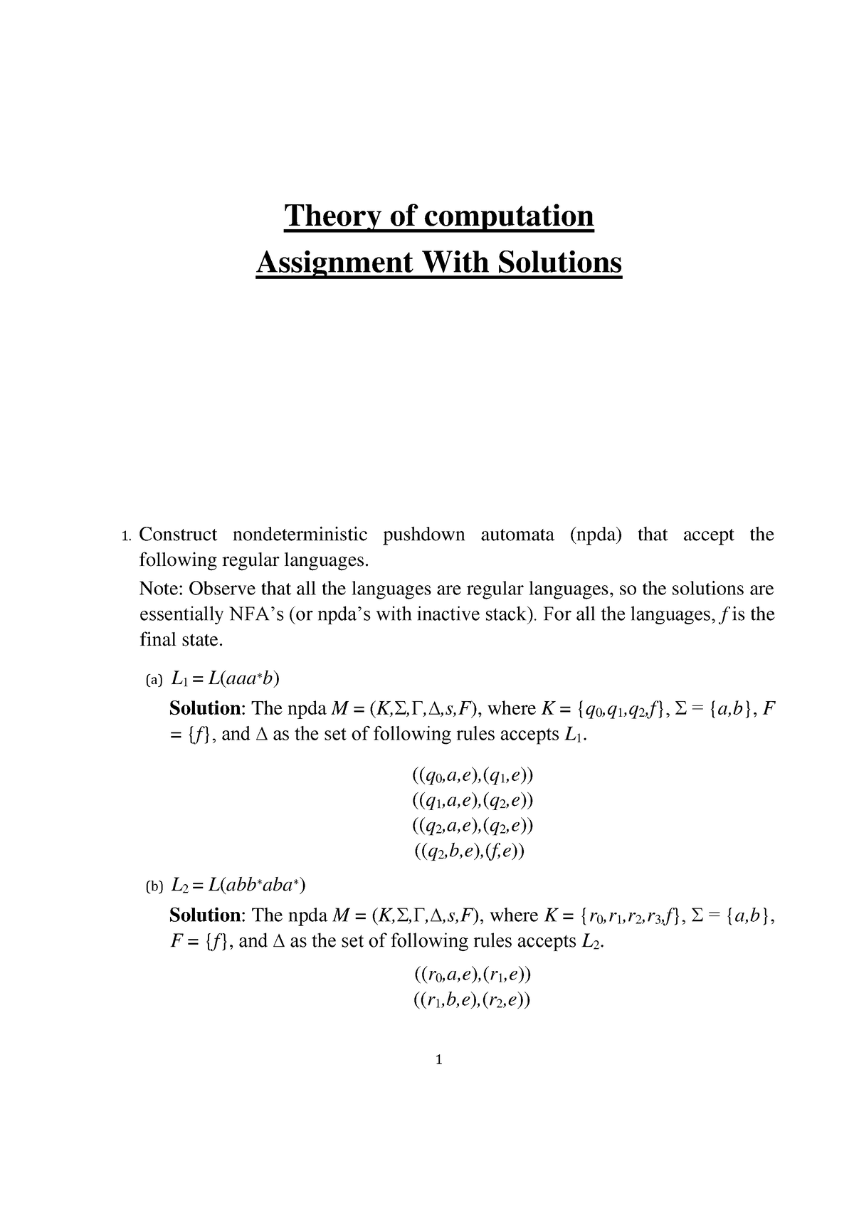 theory of computation assignment