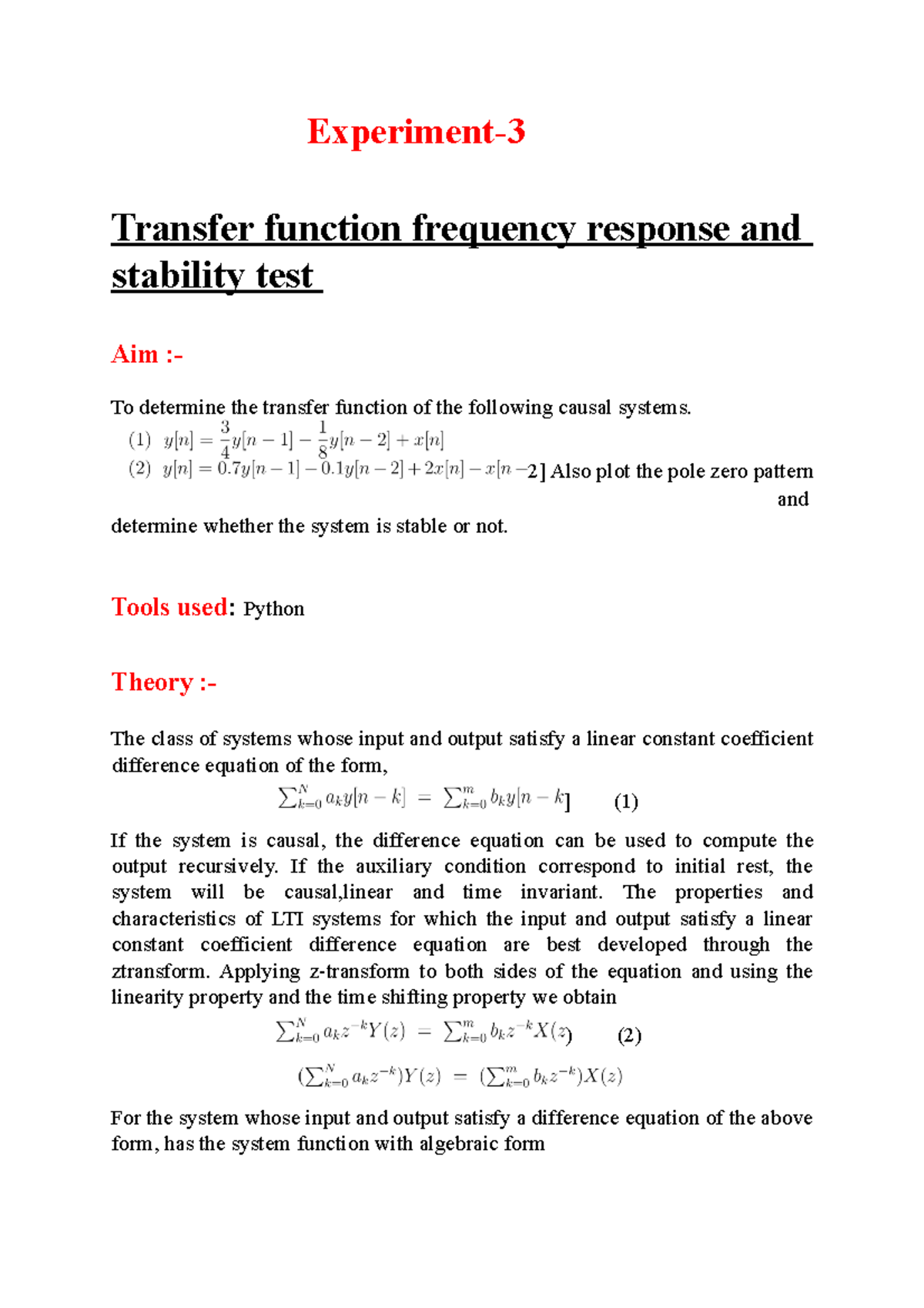 19ECE1014 - Experiment- Transfer function frequency response and ...