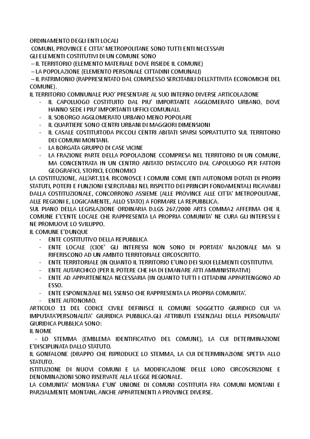 Ordinamento Degli ENTI Locali - ORDINAMENTO DEGLI ENTI LOCALI COMUNI ...