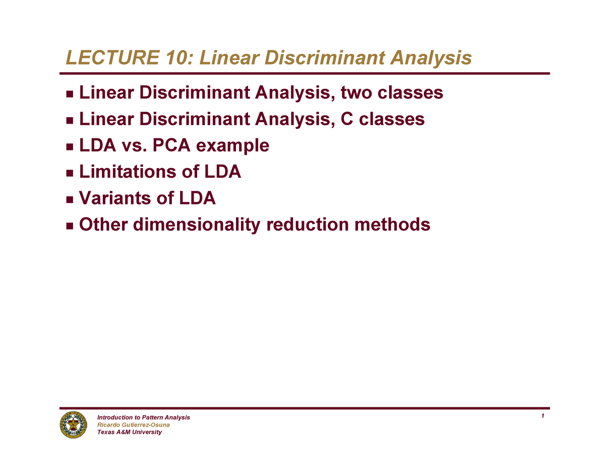 Lda - Linear Discriminant Analysis - Introduction To Pattern Analysis ...