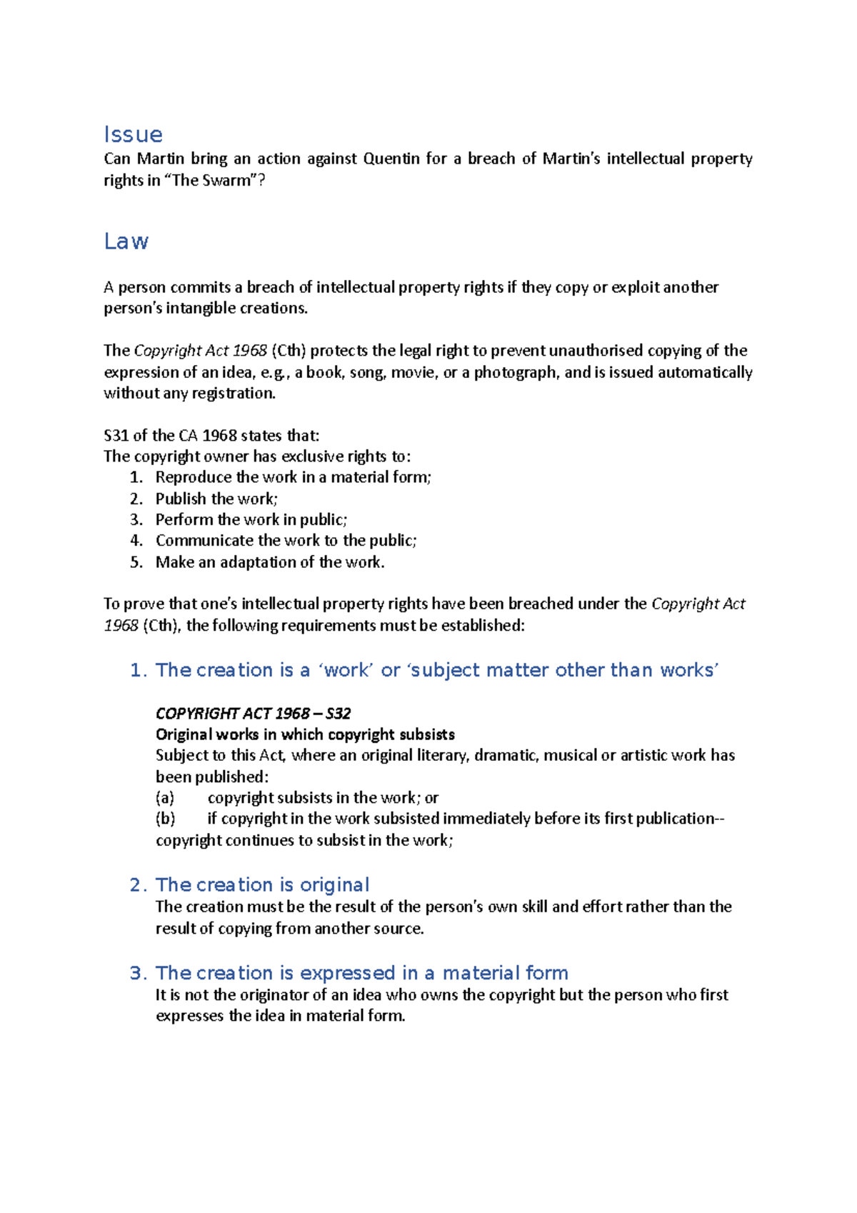 Tutorial 4 Assessment - 3/3 Answer - Issue Can Martin bring an action ...