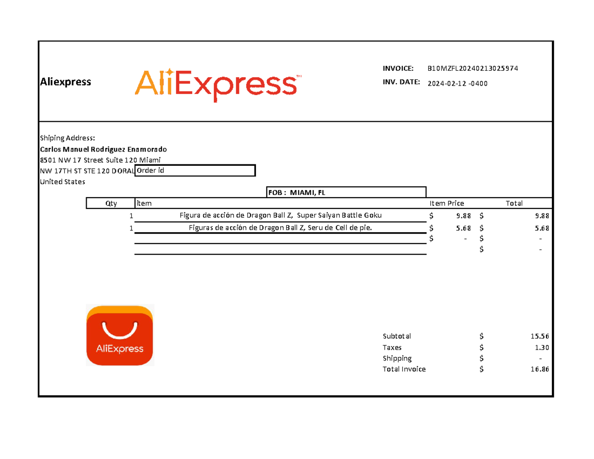 Alifac 2 - test - INVOICE: B10MZFL Aliexpress INV. DATE: 2024-02-12 ...