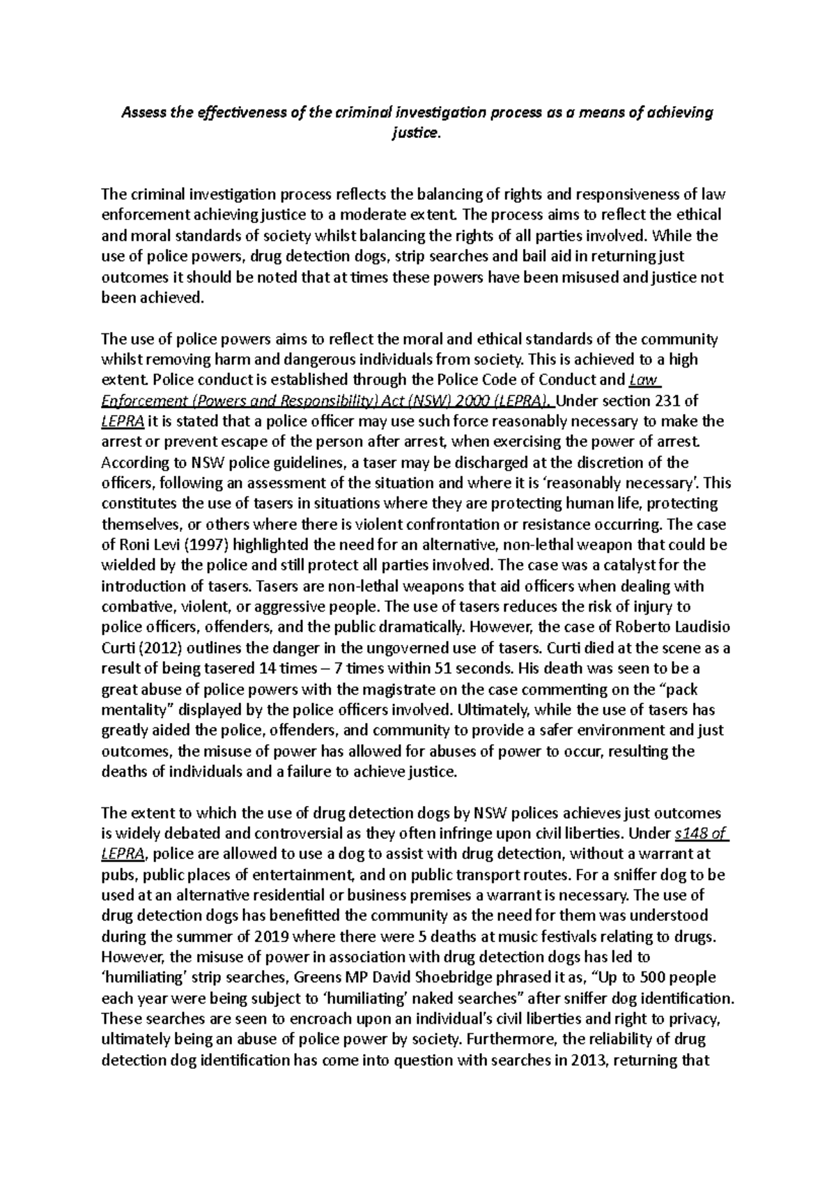 Criminal investigation practice essay - Assess the effectiveness of the ...
