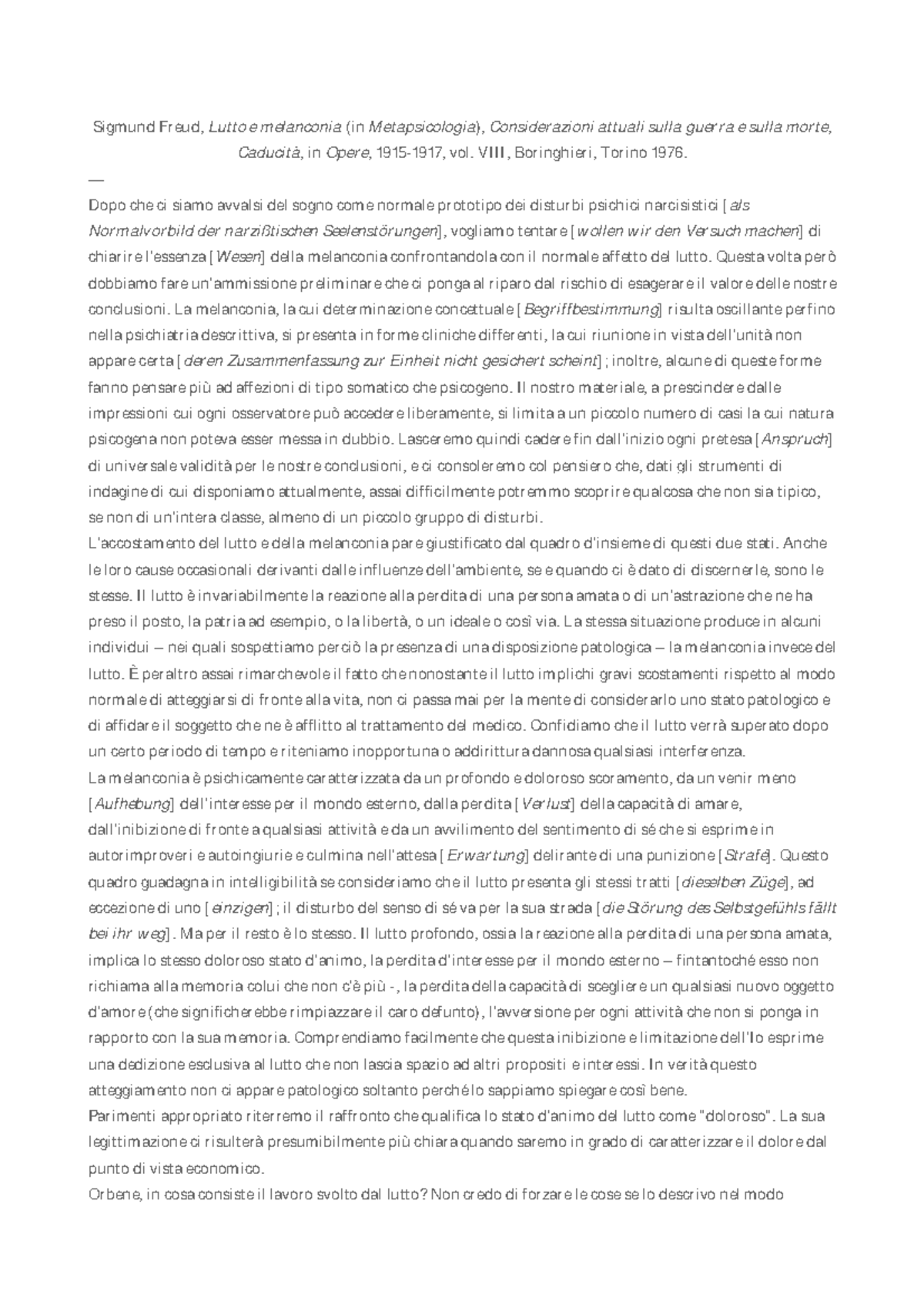 Luttoemalinconia Grade 28 Sigmund Freud, Lutto e melanconia (in