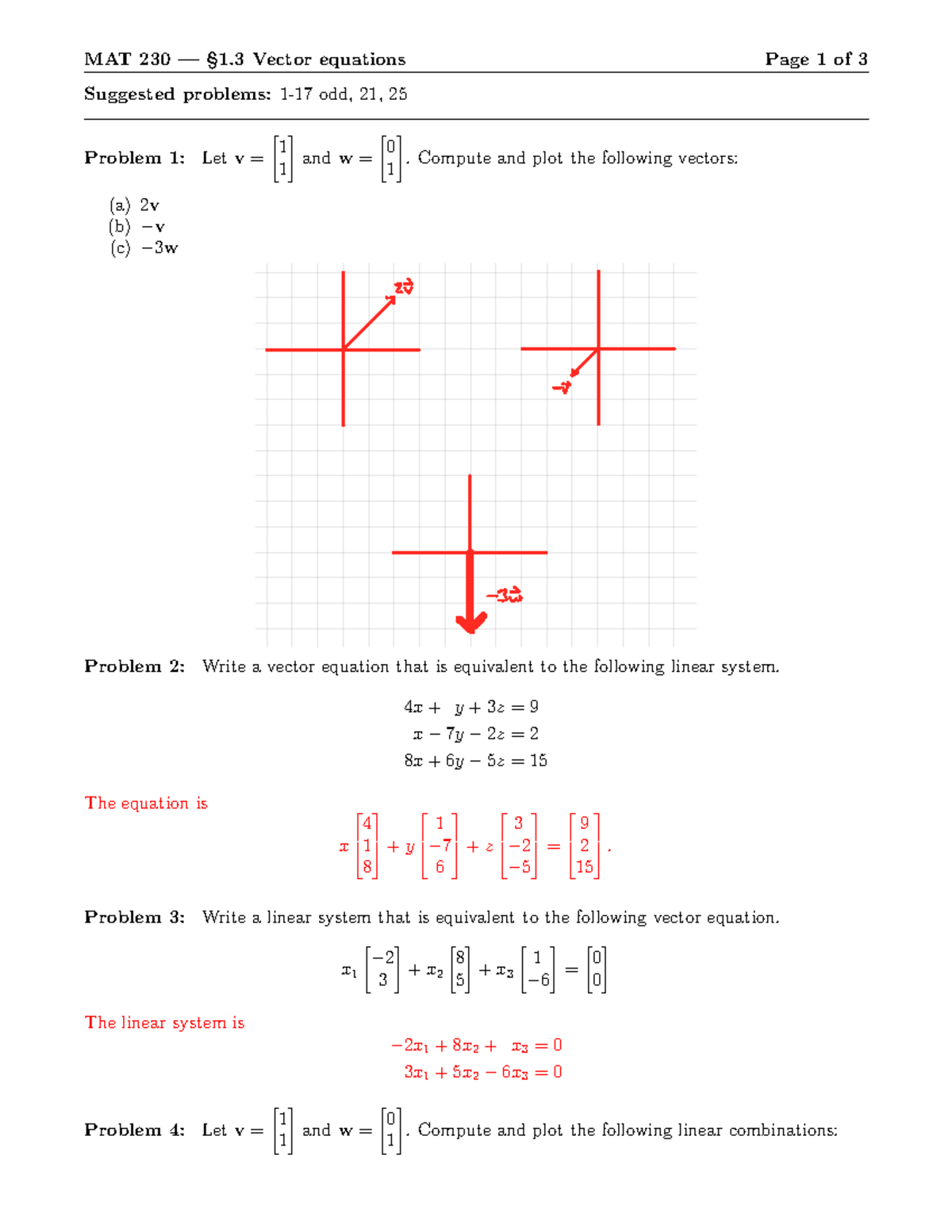 08-31 1.3 Vector Equations, Solutions - Mat 230 — §1 Vector Equations 